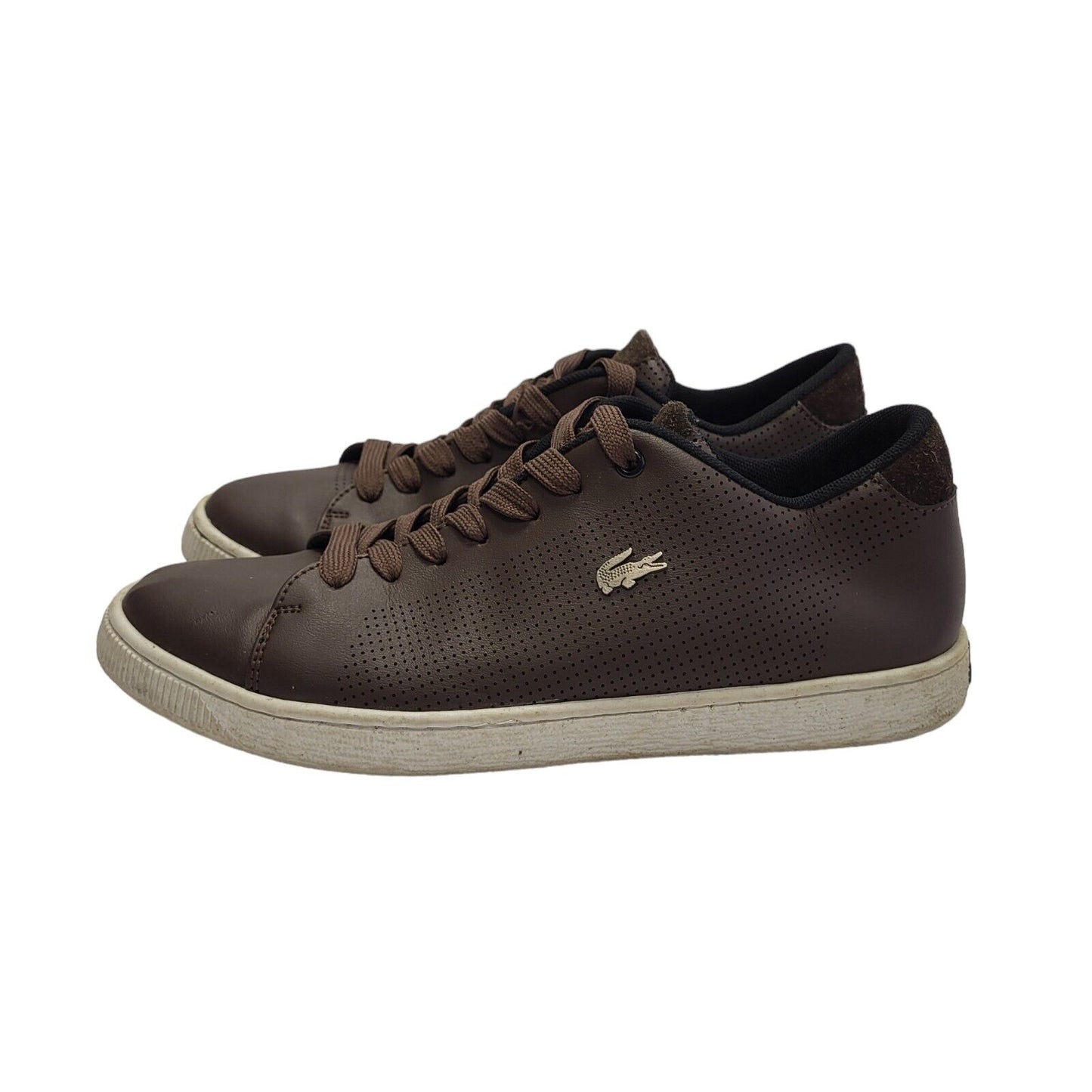 Lacoste Brown & White Lace-up Sports Casual Trainers Uk Men's Size 5
