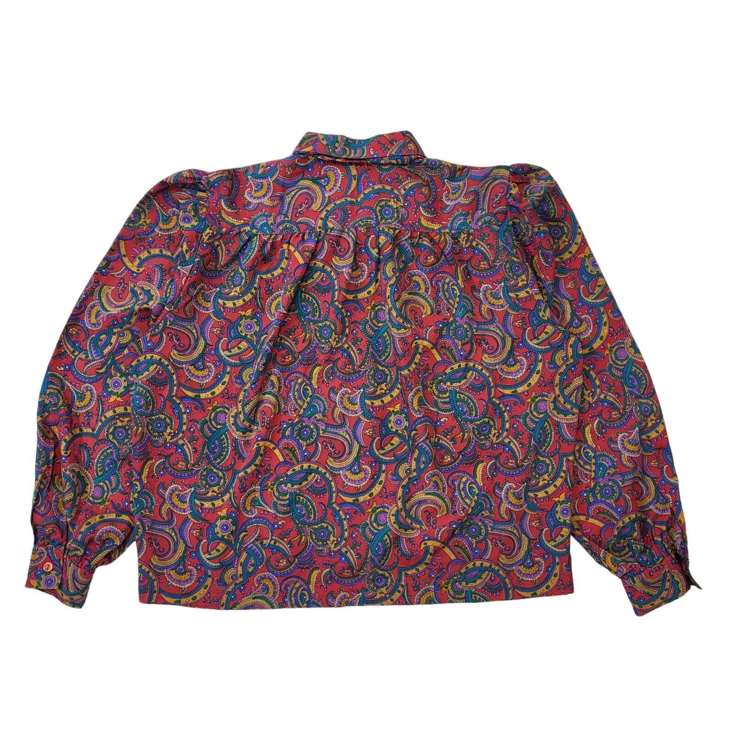 PierBe 90s Vintage Multicoloured Paisley Button Blouse With Neck Tie Women's 16
