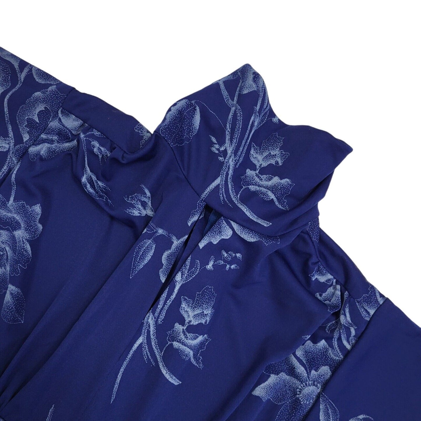 70s Vintage Blue & White Floral High Neck Maxi Dress Women's 4 (Tall)