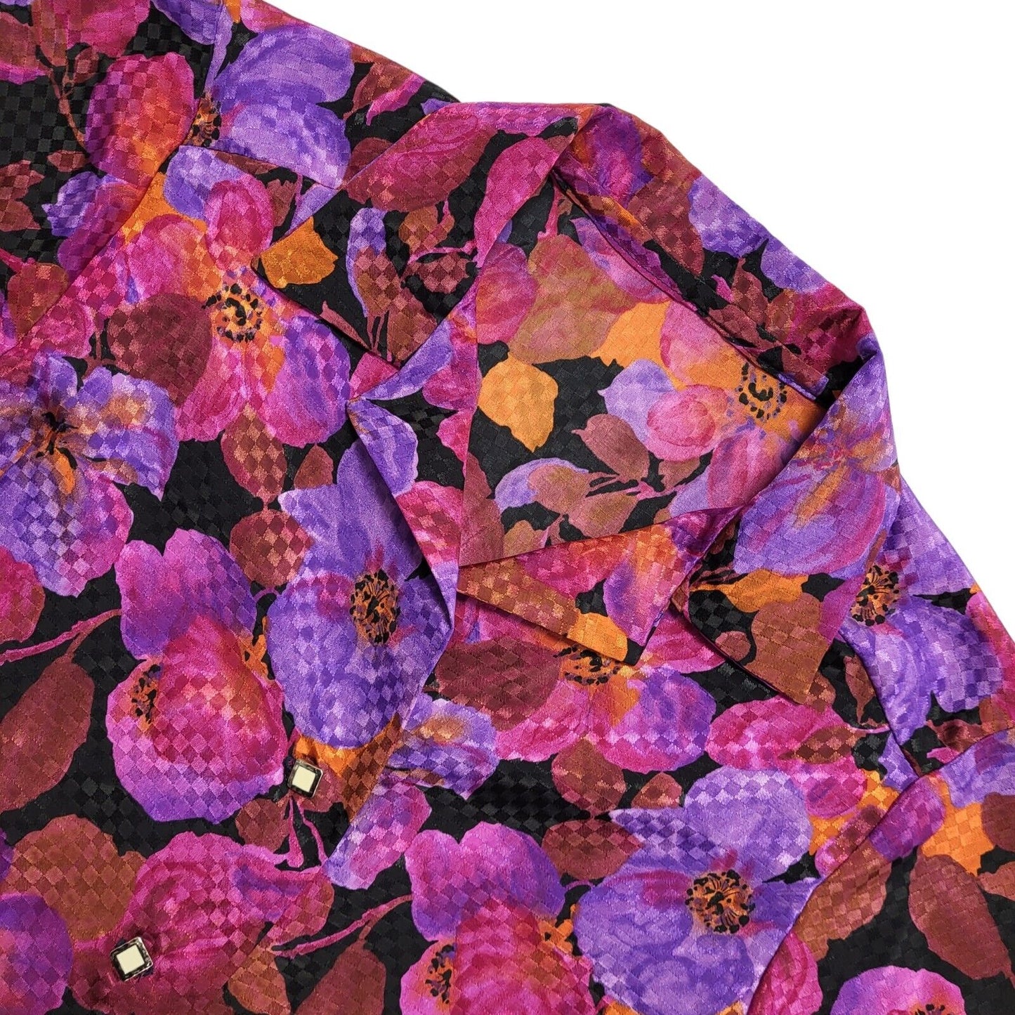 Vintage 80s Purple Pink Brown floral Collared Shirt Blouse Women's Uk XL 14