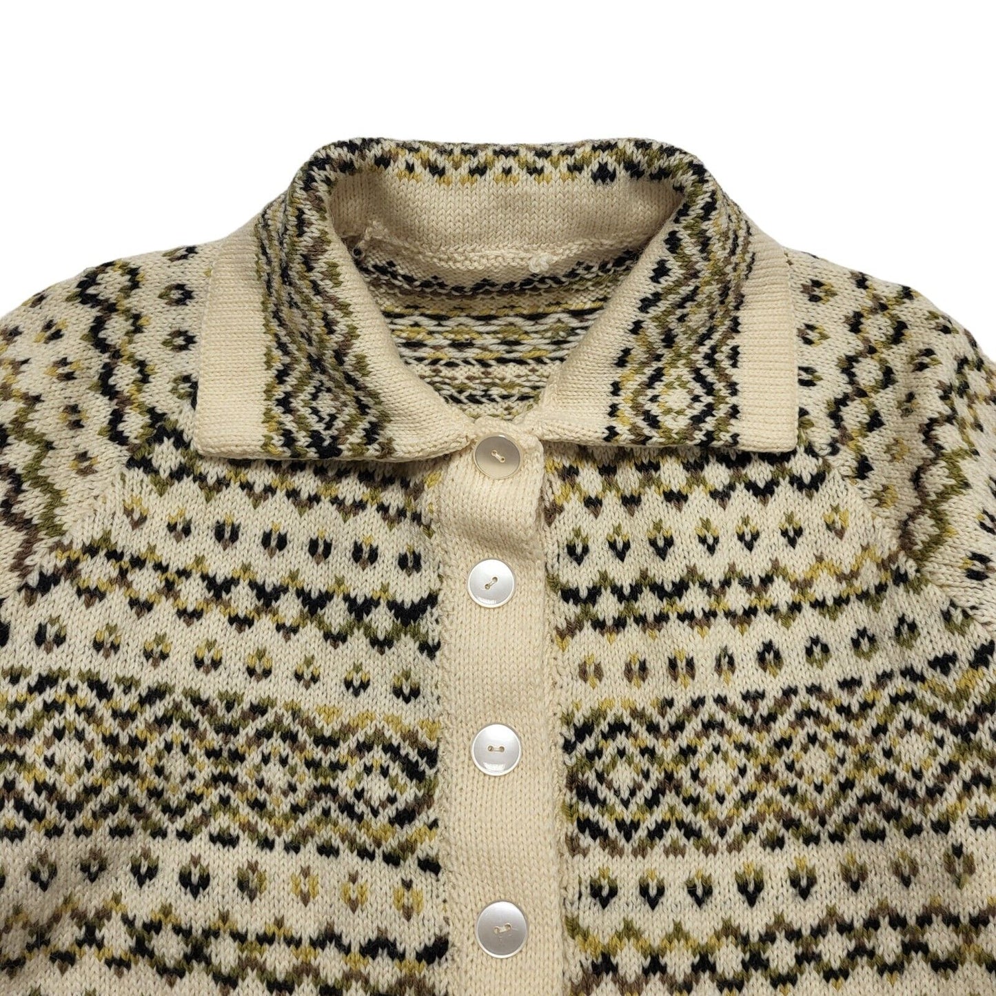 Vintage 70's Beige & Green Button Up Cardigan Uk Women's UK Size 12