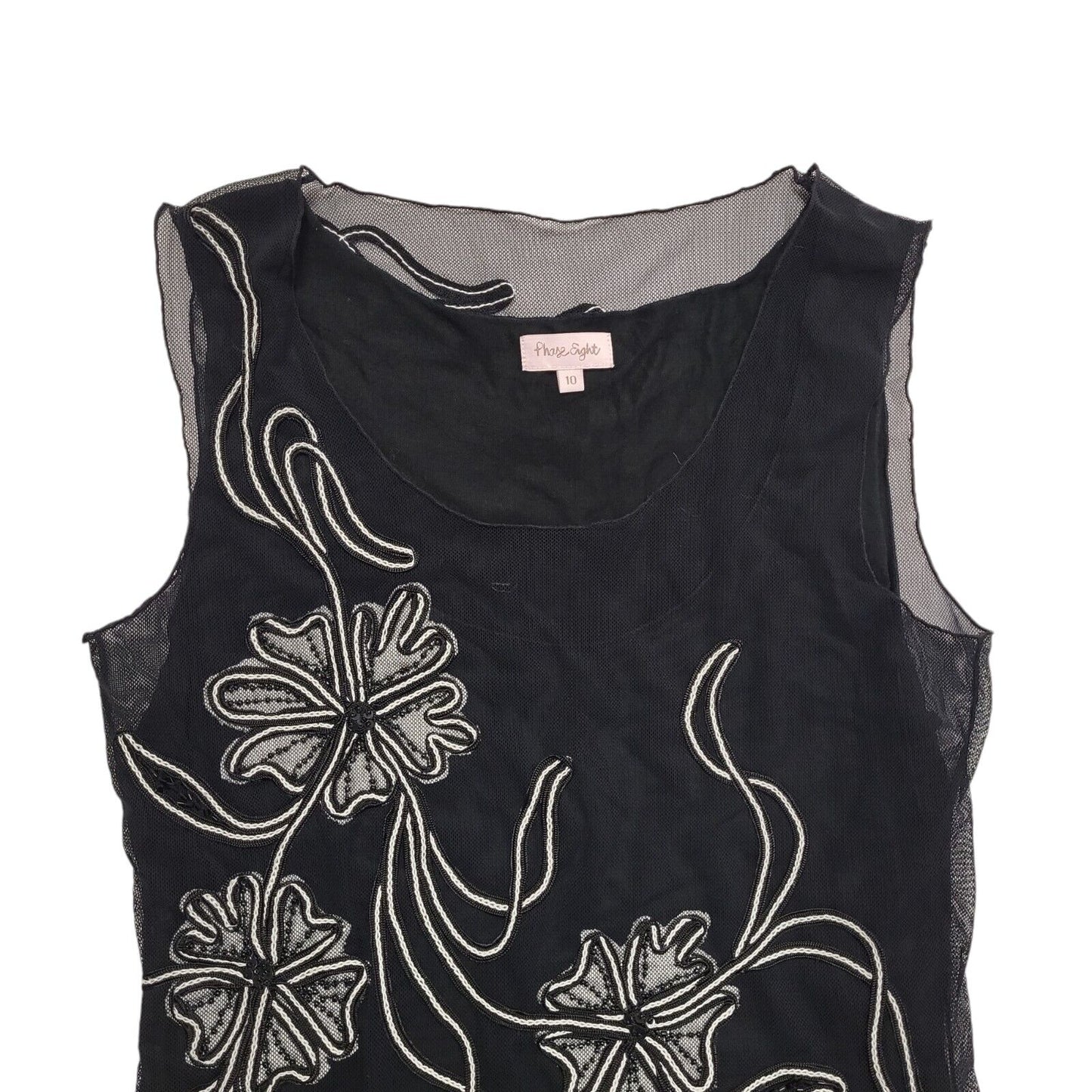 Phase Eight Y2k Black Sleeveless Floral Blouse Uk Women's size 10