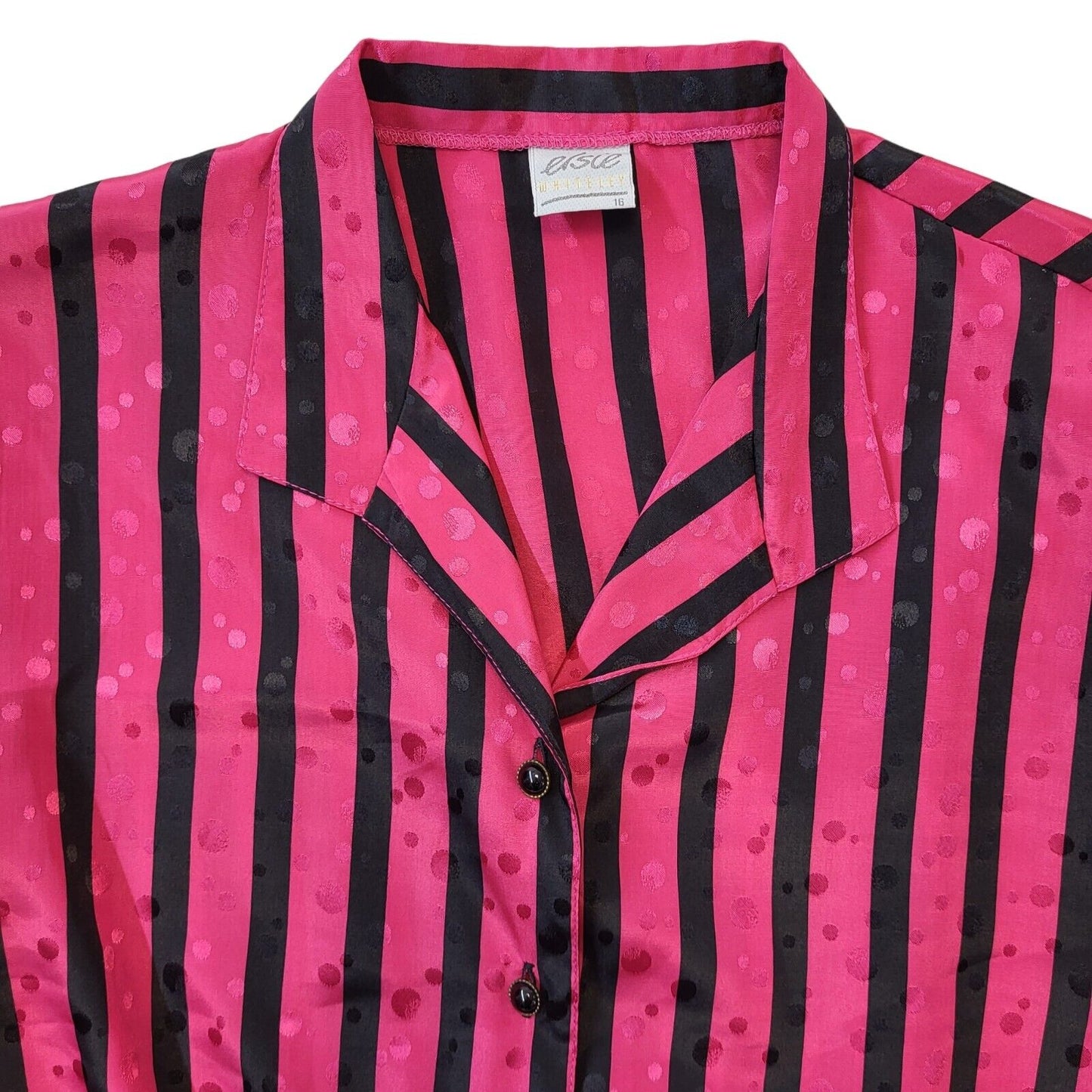 Elsie 80s Vintage  Pink & Black Striped Long Sleeve Blouse Women's Size 16 EU 44