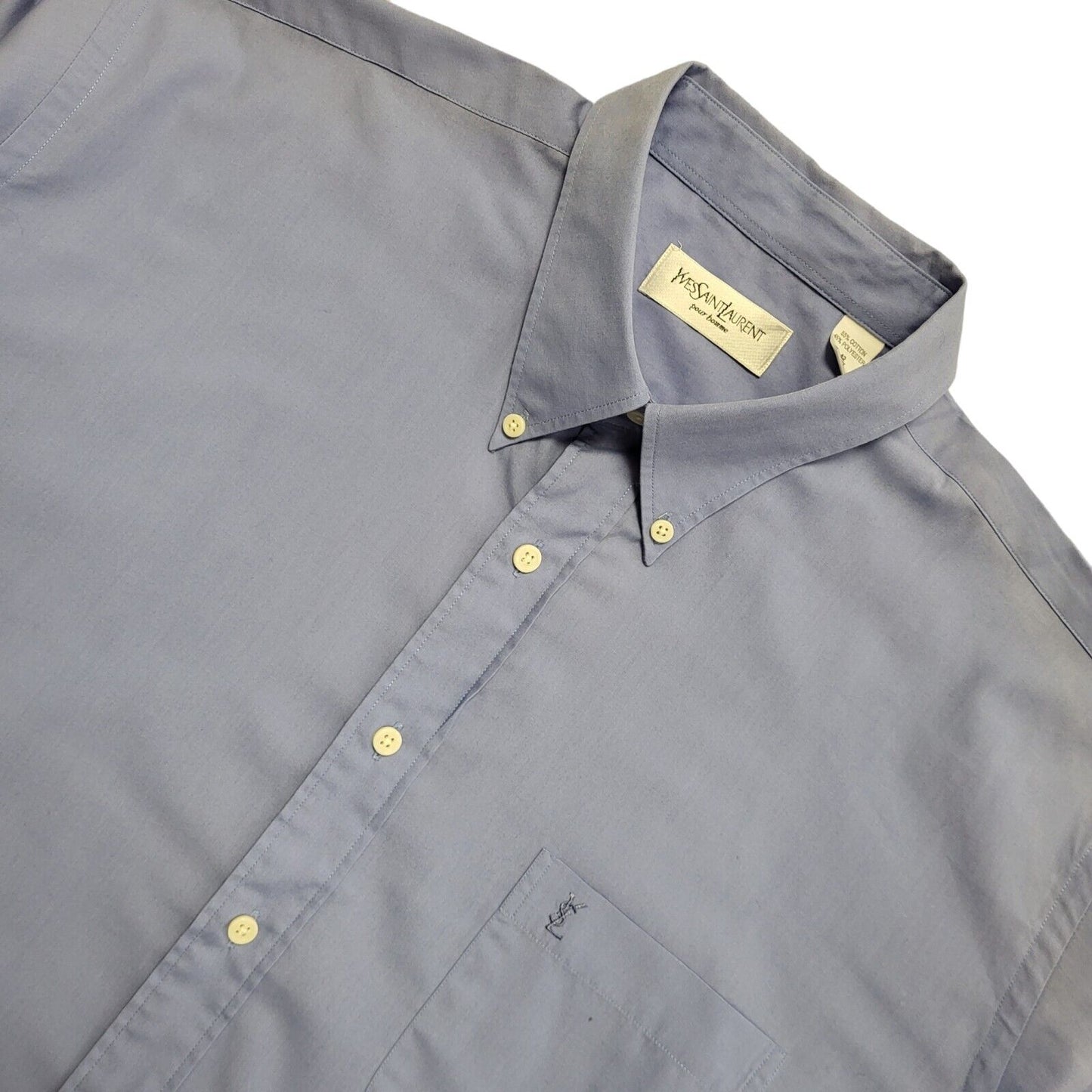 Yves Saint Laurent Vintage 90s Blue Long Sleeve Shirt Uk Men's Size XL