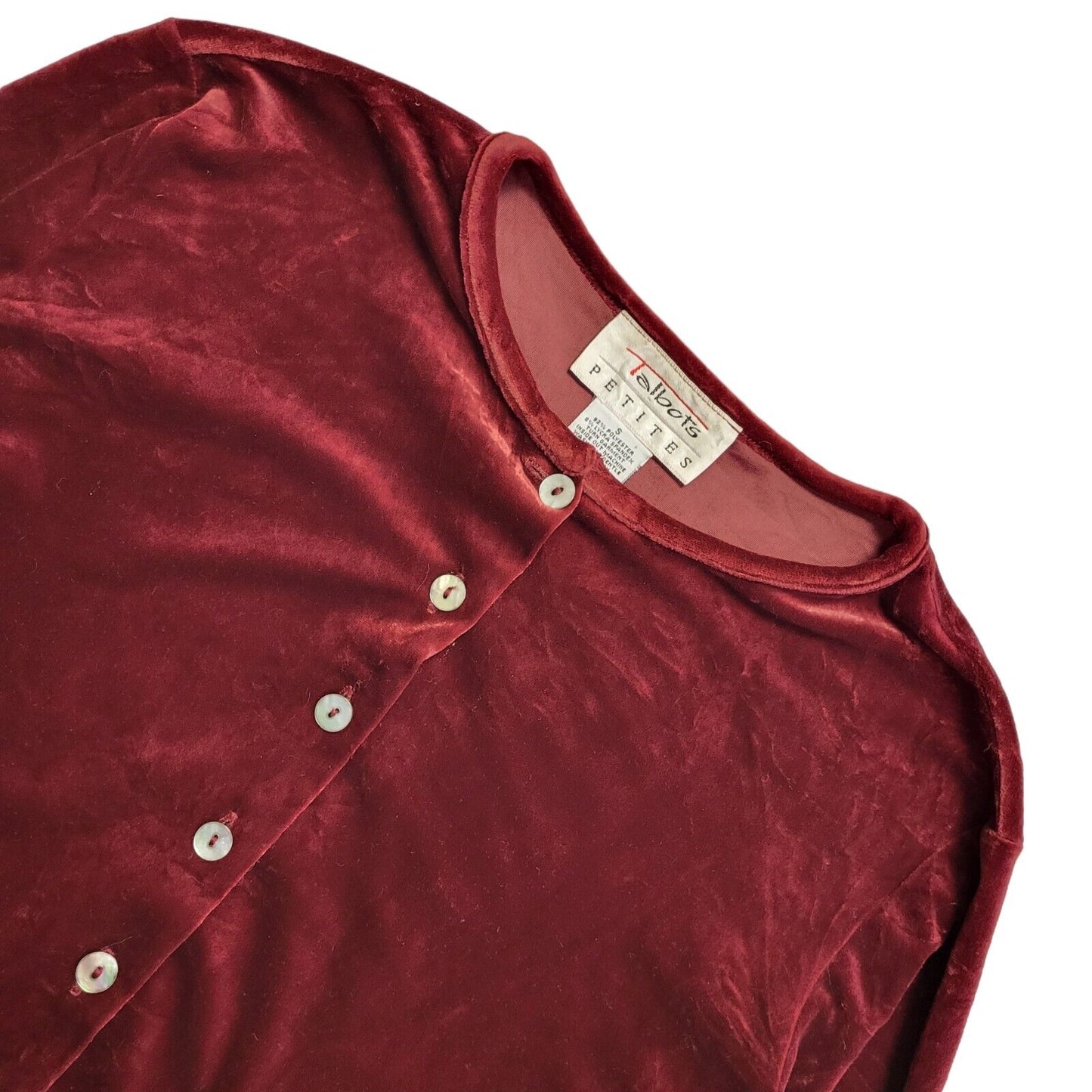 Talbots Petite Vintage 90's Burgundy Button Velour Cardigan Womens UK Size S
