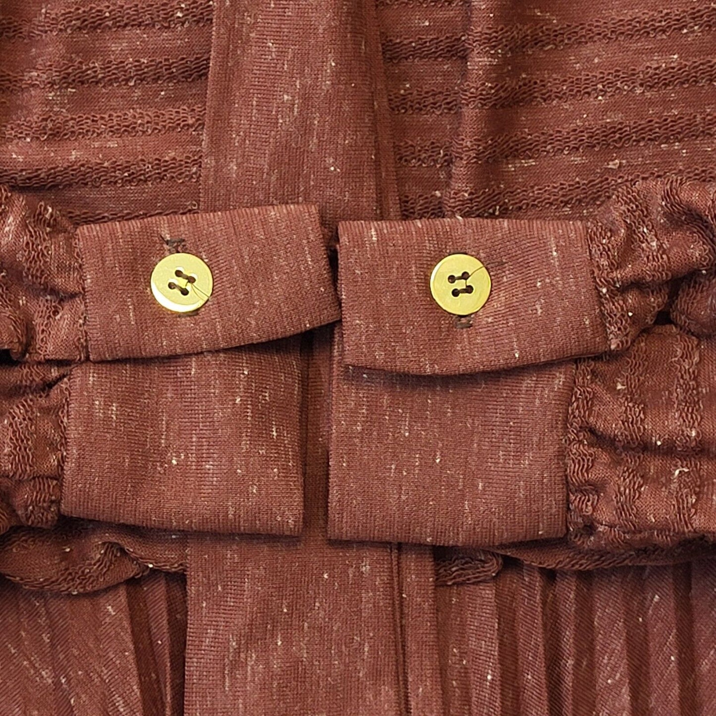 Claudie Amos 70s Vintage Brown Long Sleeve Pleated Dress Women's Size 10