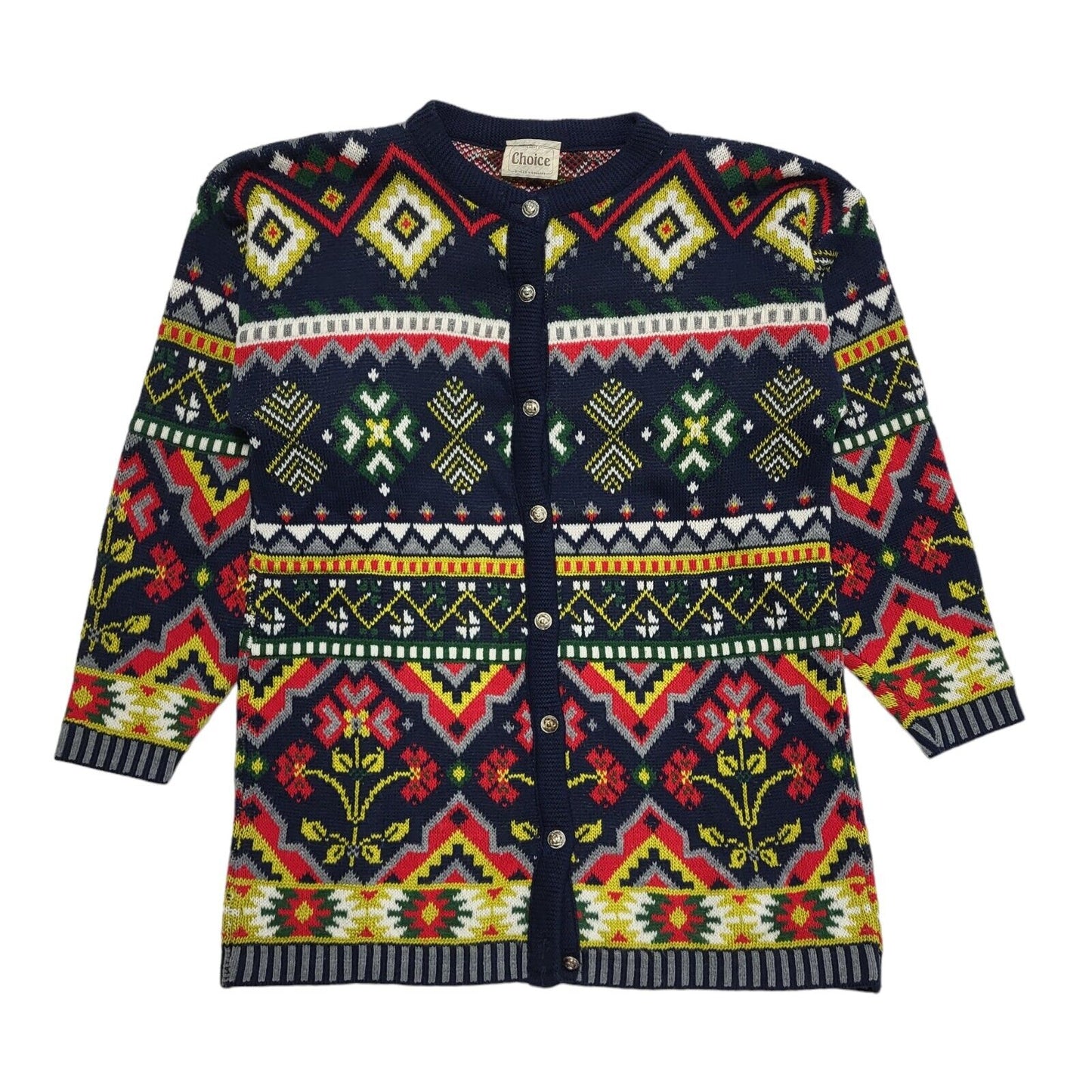 Choice Vintage 90's Blue & Red Cardigan Uk Women's Size 16