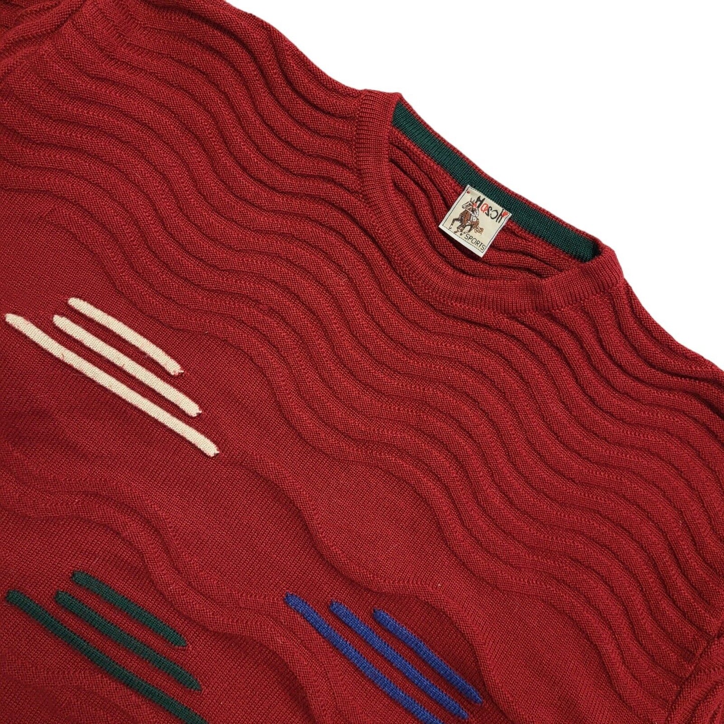 Masoh Vintage 80's Red & Blue Round Neck Jumper Uk Women's Size 20