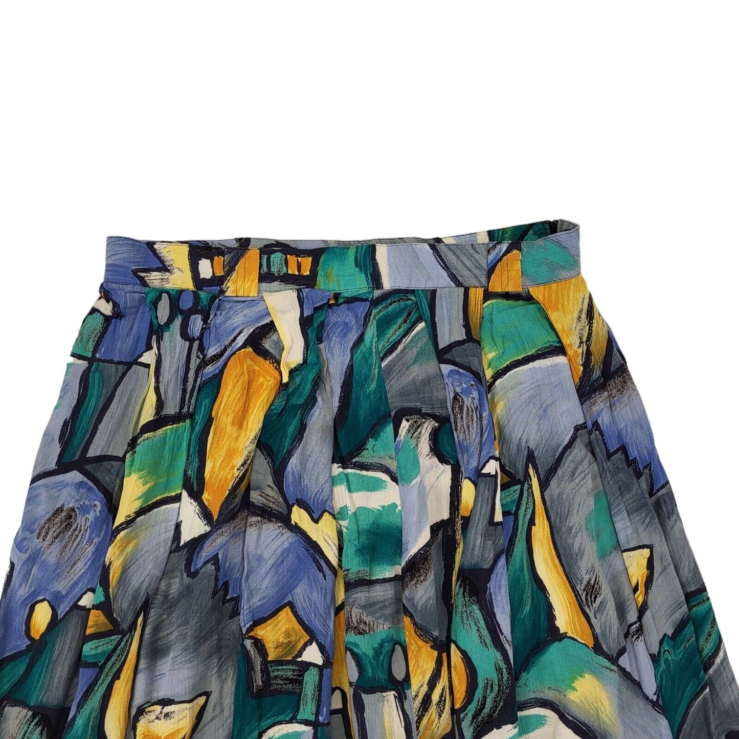 St Michael Vintage 90s Blue Green Abstract Skirt Uk Women's Size 18 W36