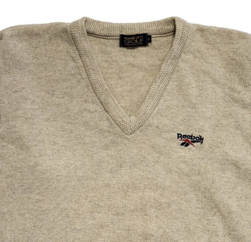 Reebok Golf 90s Vintage Cream V-Neck Long Sleeve Jumper Mens UK Medium