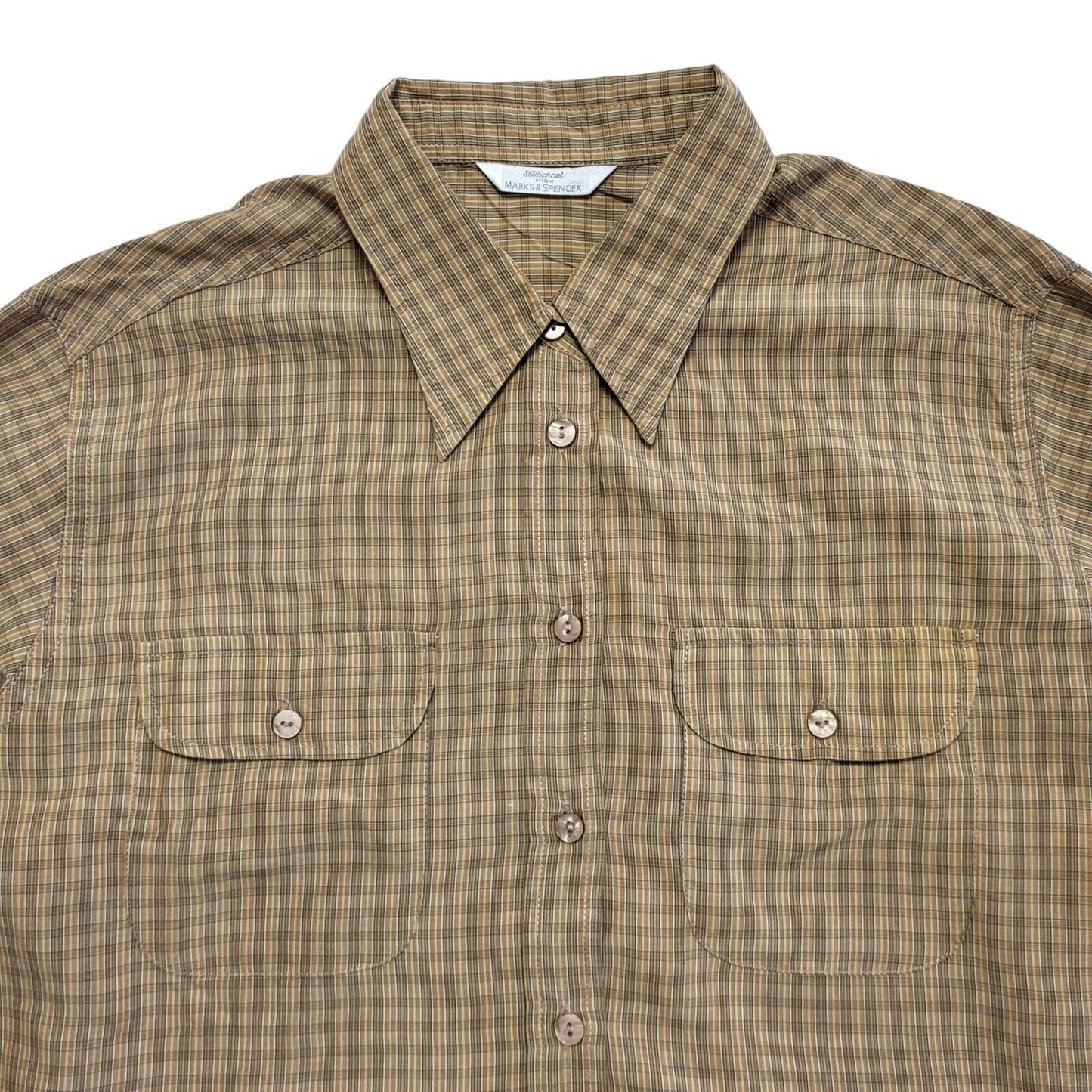 Marks and Spencer Vintage 90's Brown Checked Long Sleeve Shirt Womens Size 14