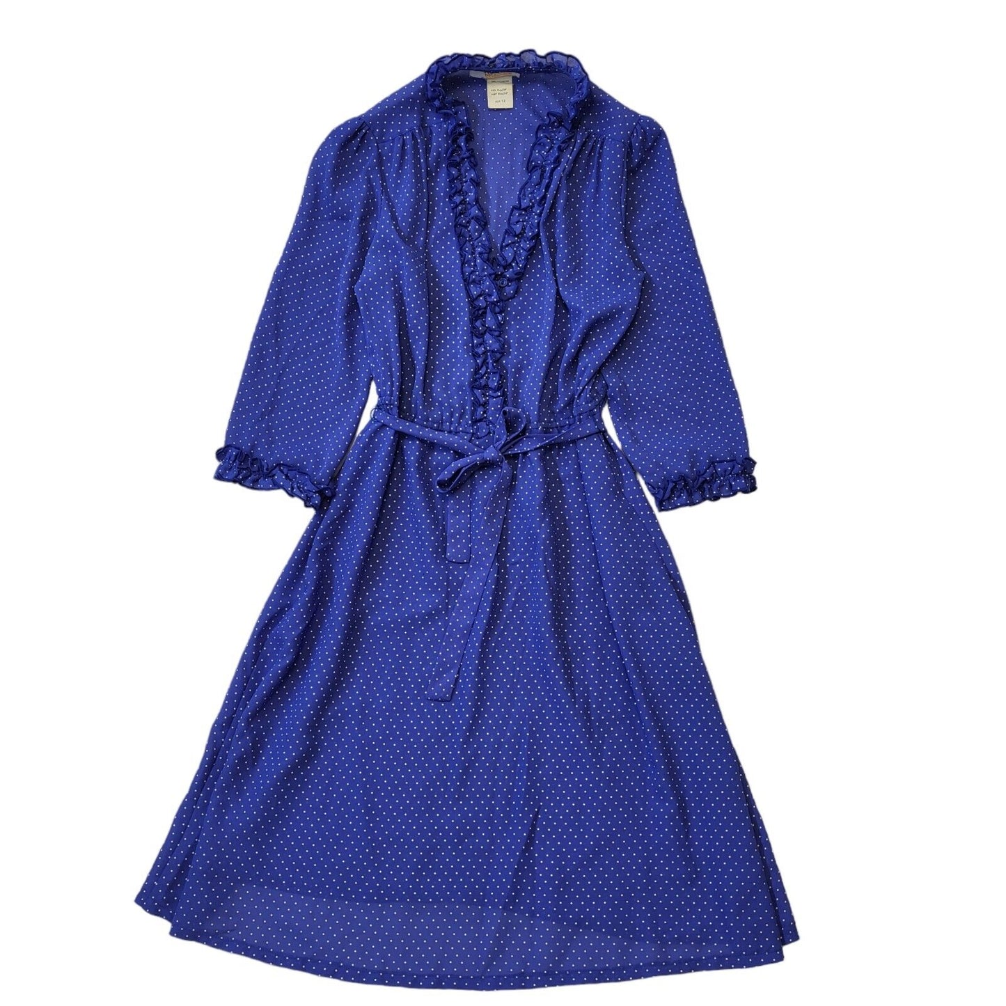 70s Vintage Berkertex Blue & White Polka Dot Daywear Dress Women's Size 12 Eu 40