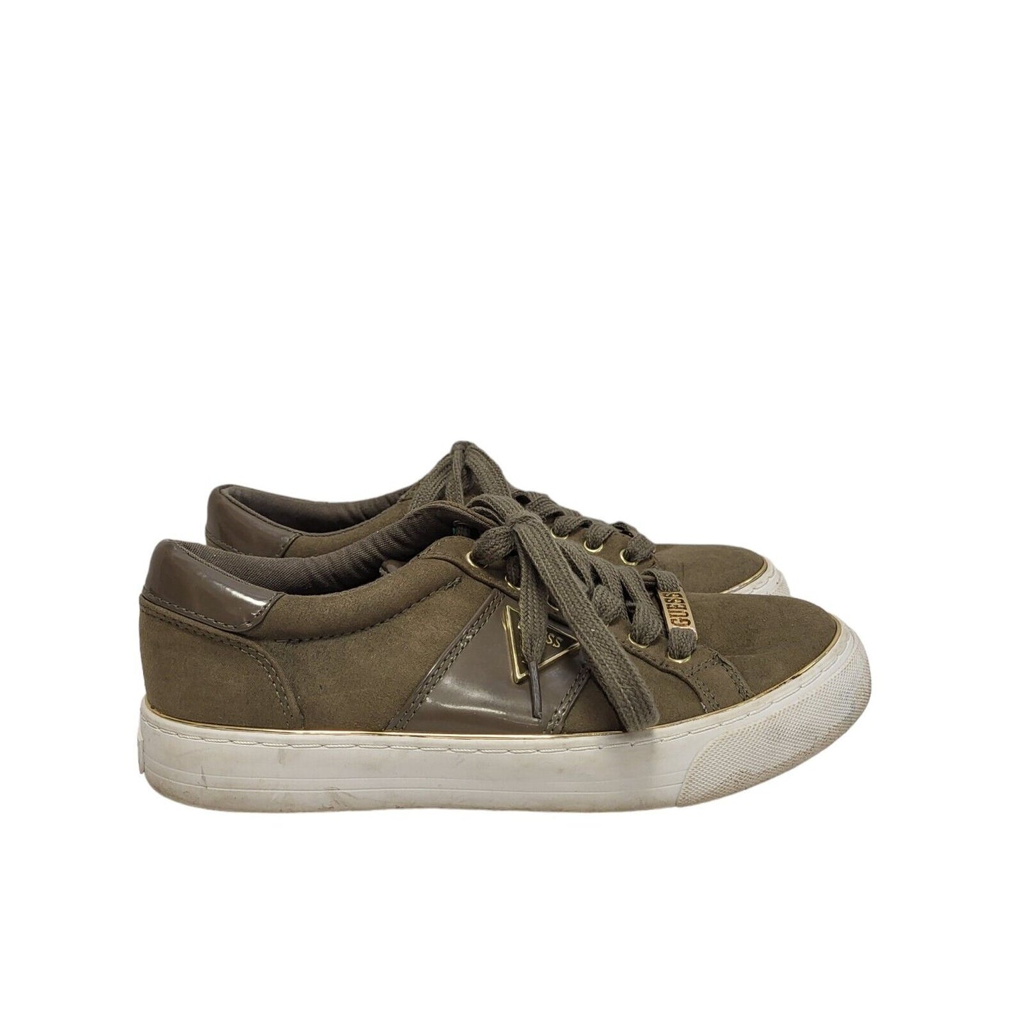 Guess Khaki Suede Leather Lace-up Low Top Flat Trainers Women's Uk 4