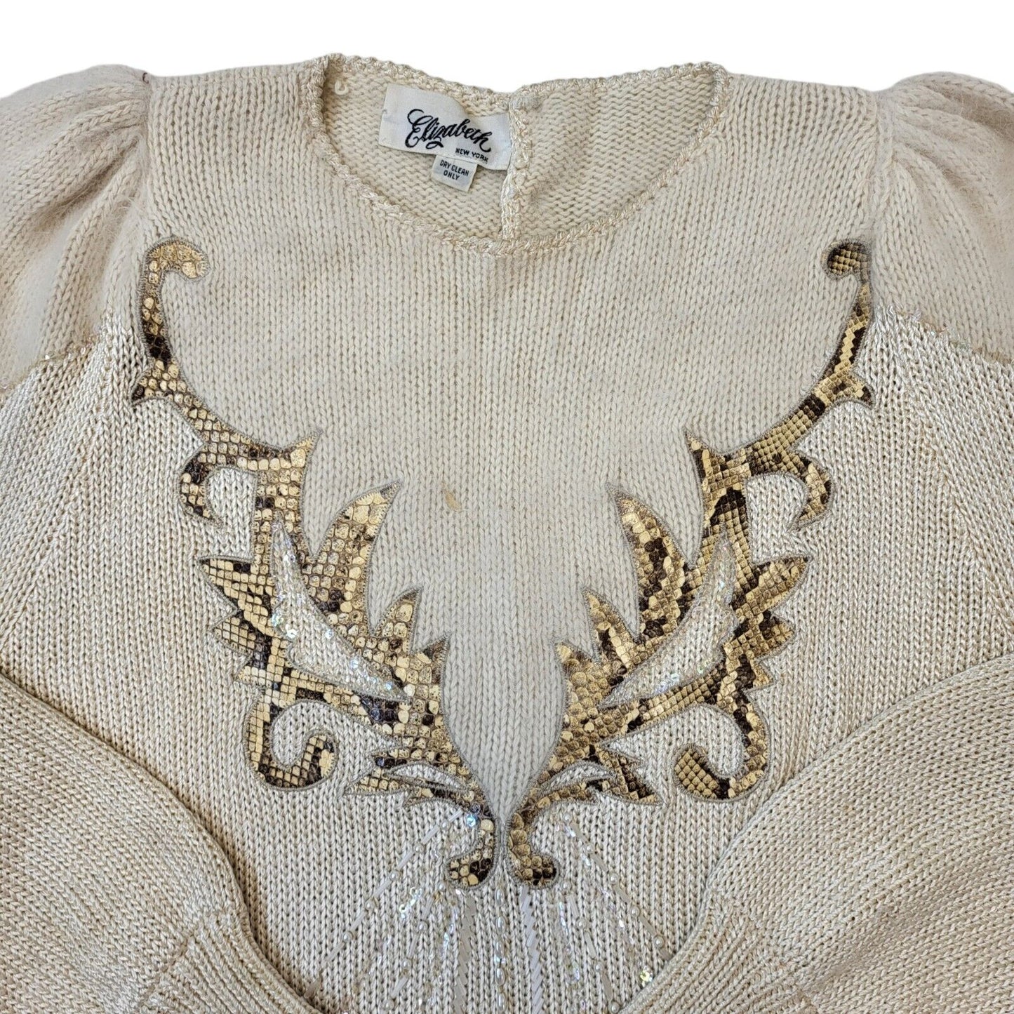 Elizabeth 80s Vintage Beige Wool Jumper Women's Size M Eu 38