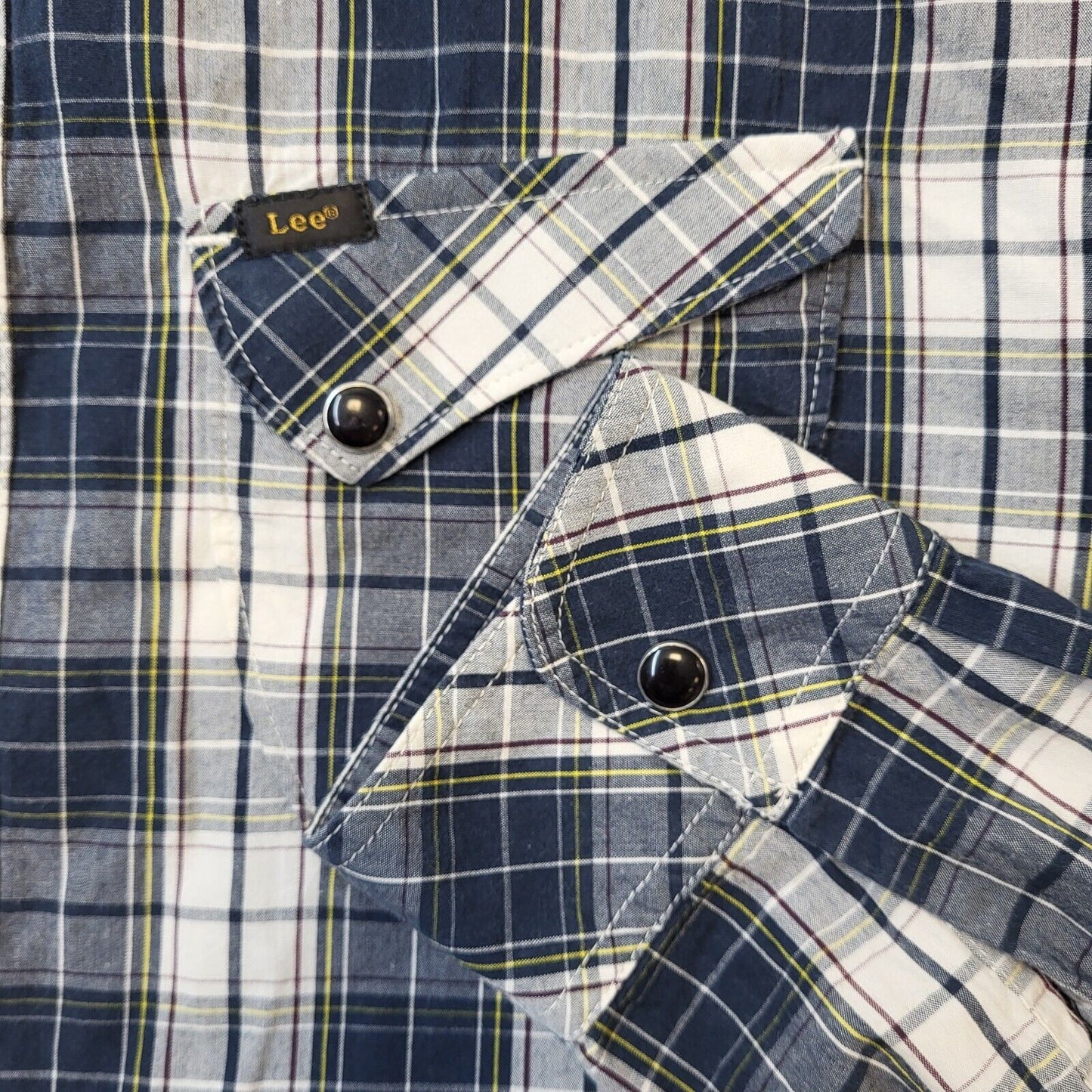 Lee Blue & White Check Snap Western Shirt Men's Size Large