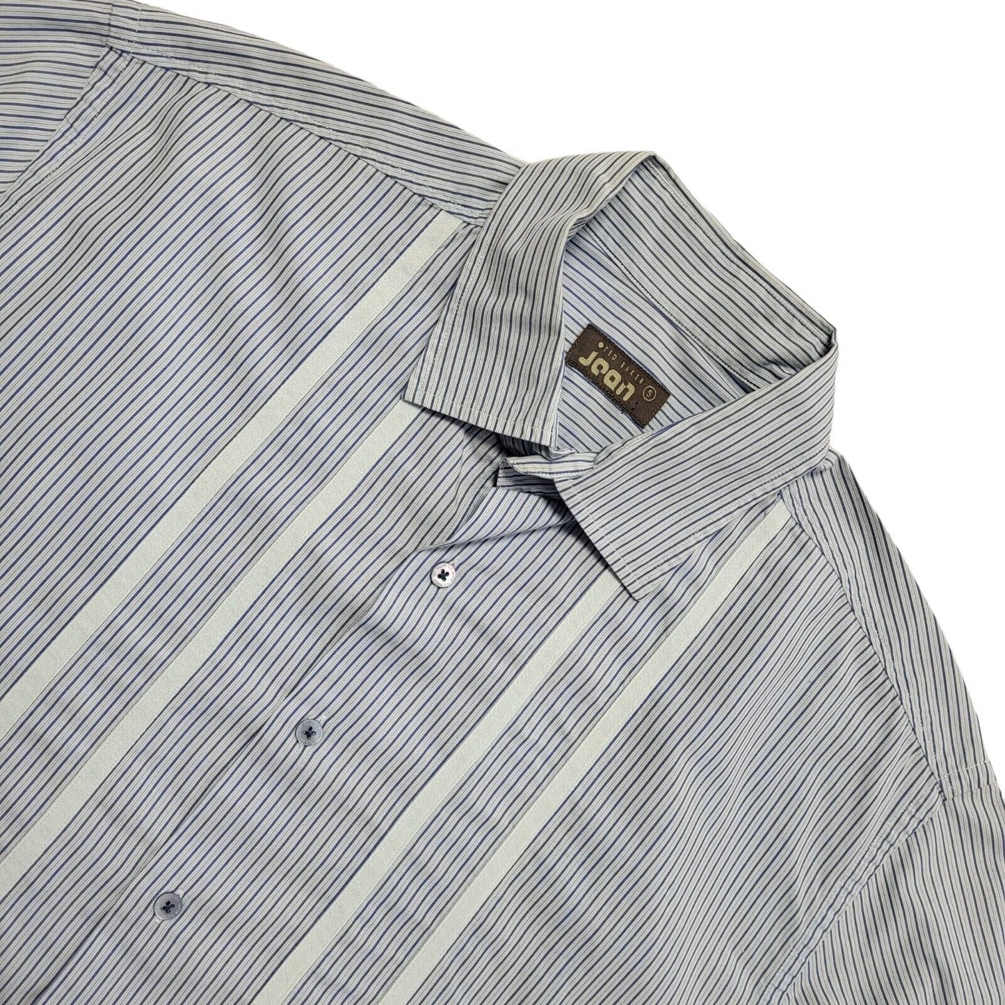 Ted Baker Vintage Y2K Blue White Striped Short Sleeve Shirt Men's UK L