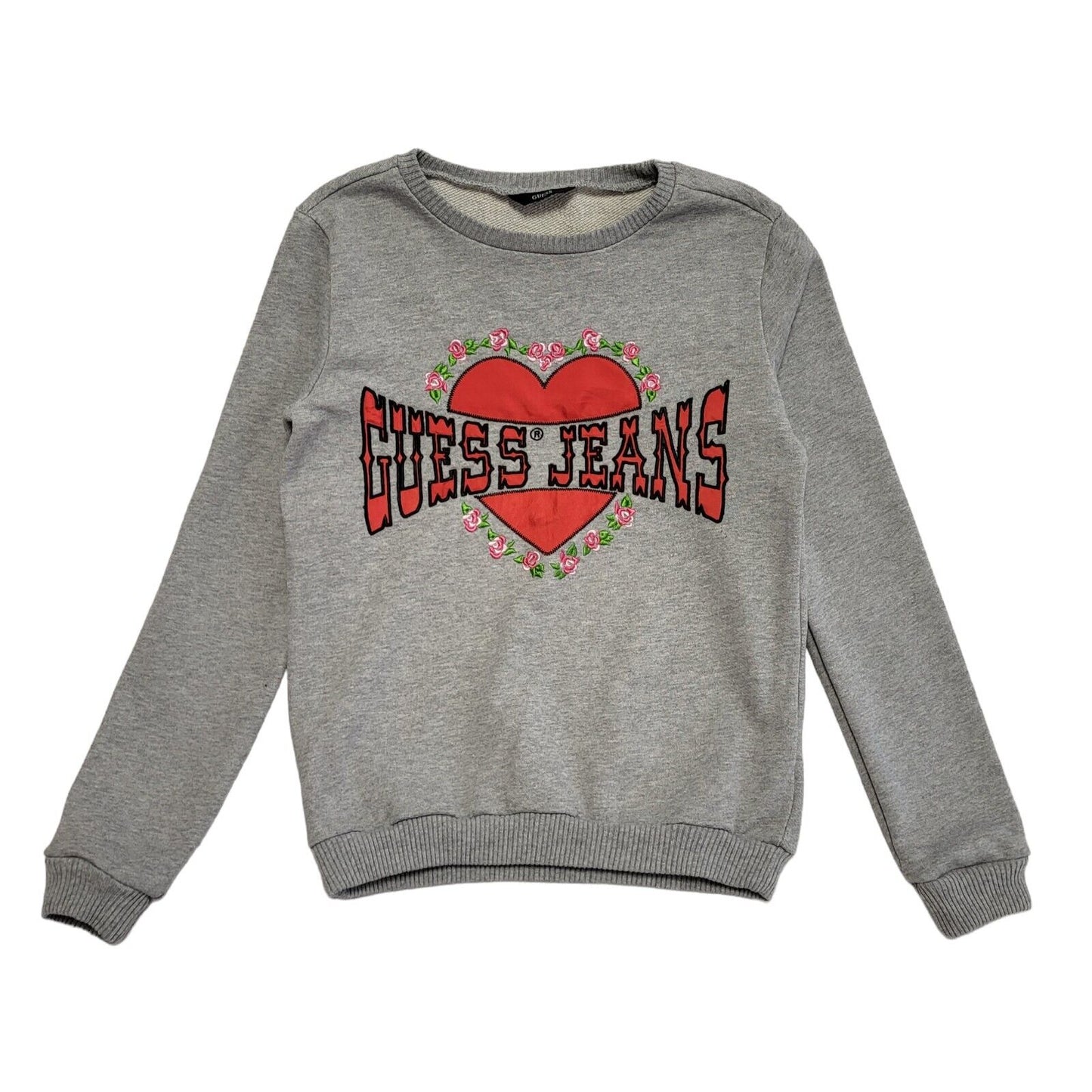 GUESS Vintage Y2K Grey Crew Neck Sweatshirt Girls Age 14 years