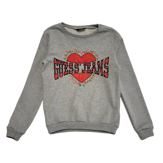 GUESS Vintage Y2K Grey Crew Neck Sweatshirt Girls Age 14 years