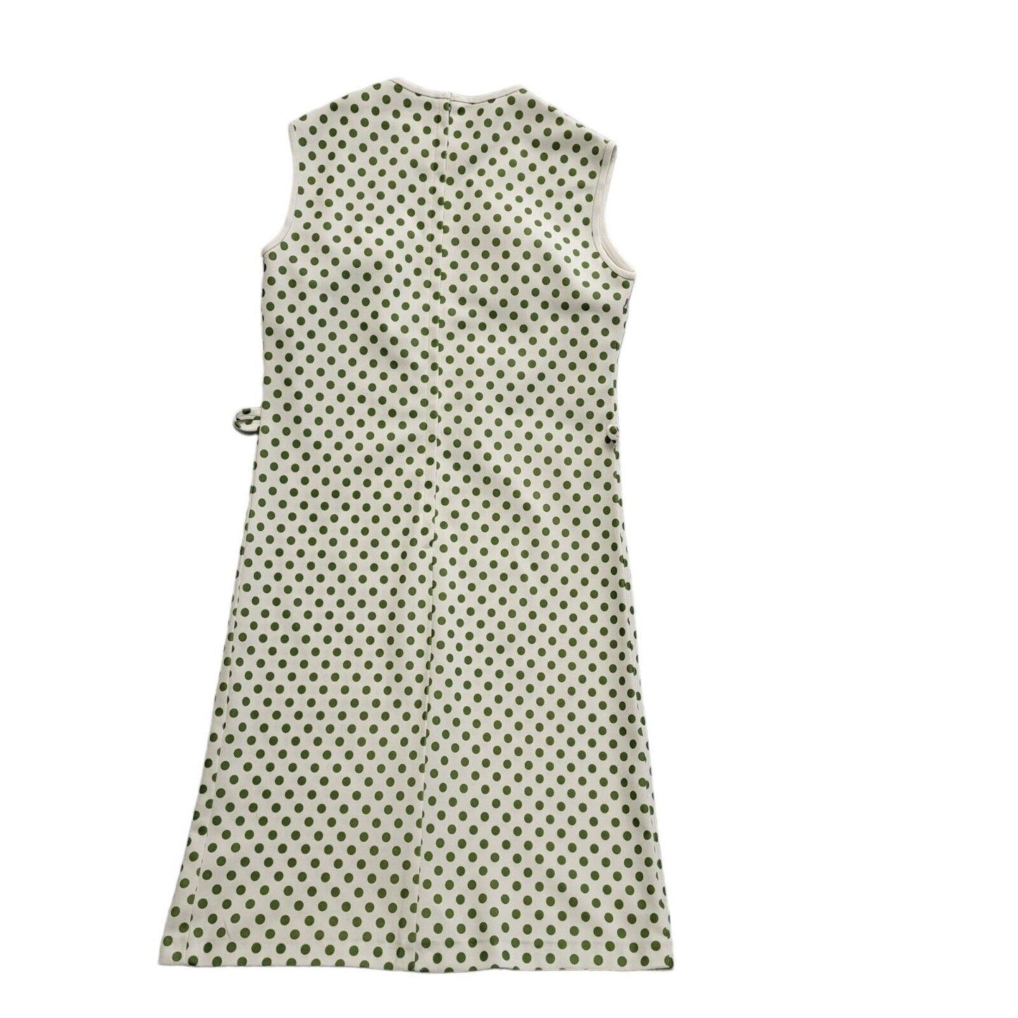 Vintage 70s Whit & Green Polka Sleeveless Dress Uk Women's Size 14