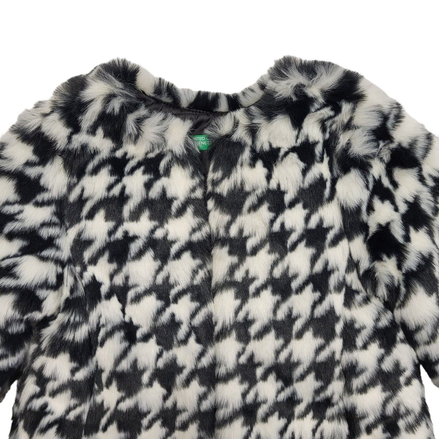 United Colors Of Benetton Black & White Faux Fur Jacket Uk Girl's Age 2