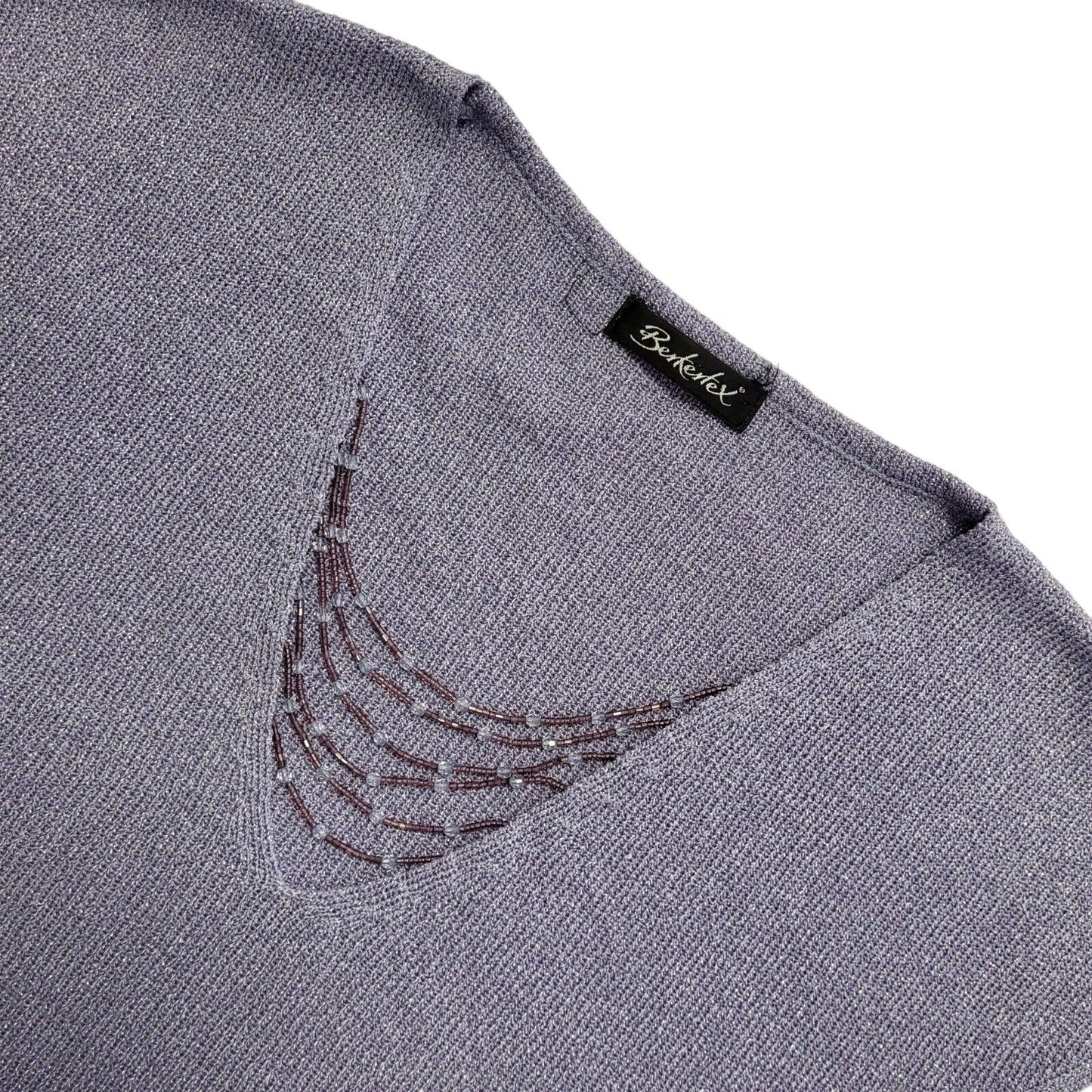 Berkertex Vintage 90's Purple Sparkly Beaded V-Neck Top Womens UK 14-16