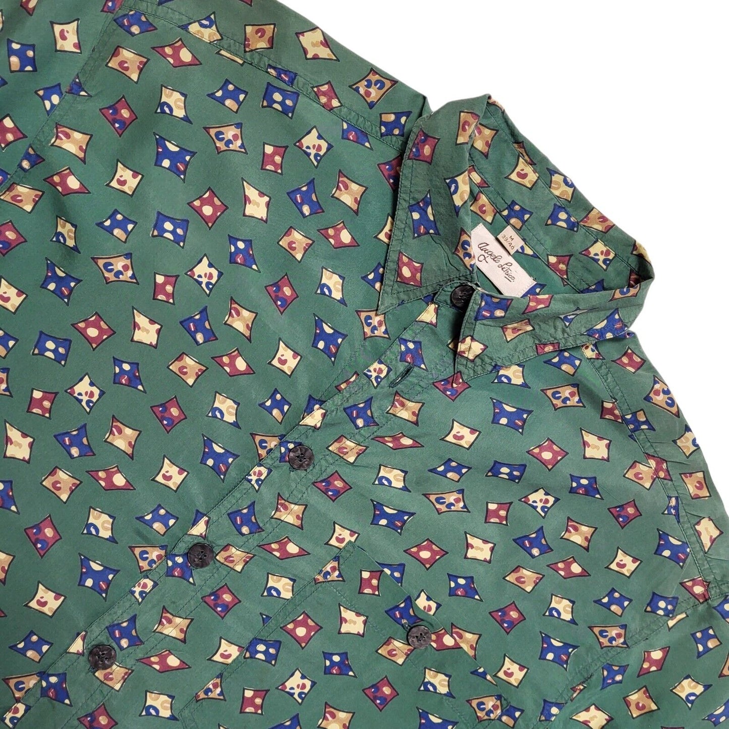 Angelo Litrico 90s Vintage Green Retro Abstract Silk Shirt Men's Size M