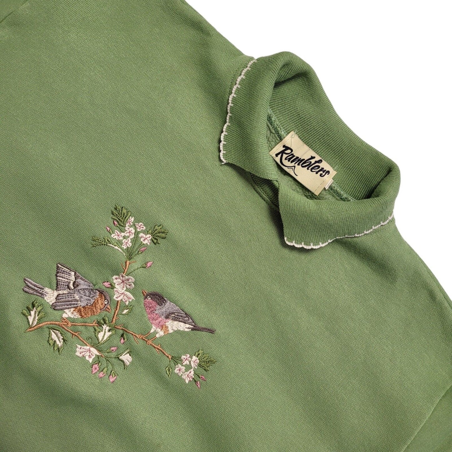 Rumblers Vintage 80s Green Bird Collared Sweatshirt Womens UK Size L