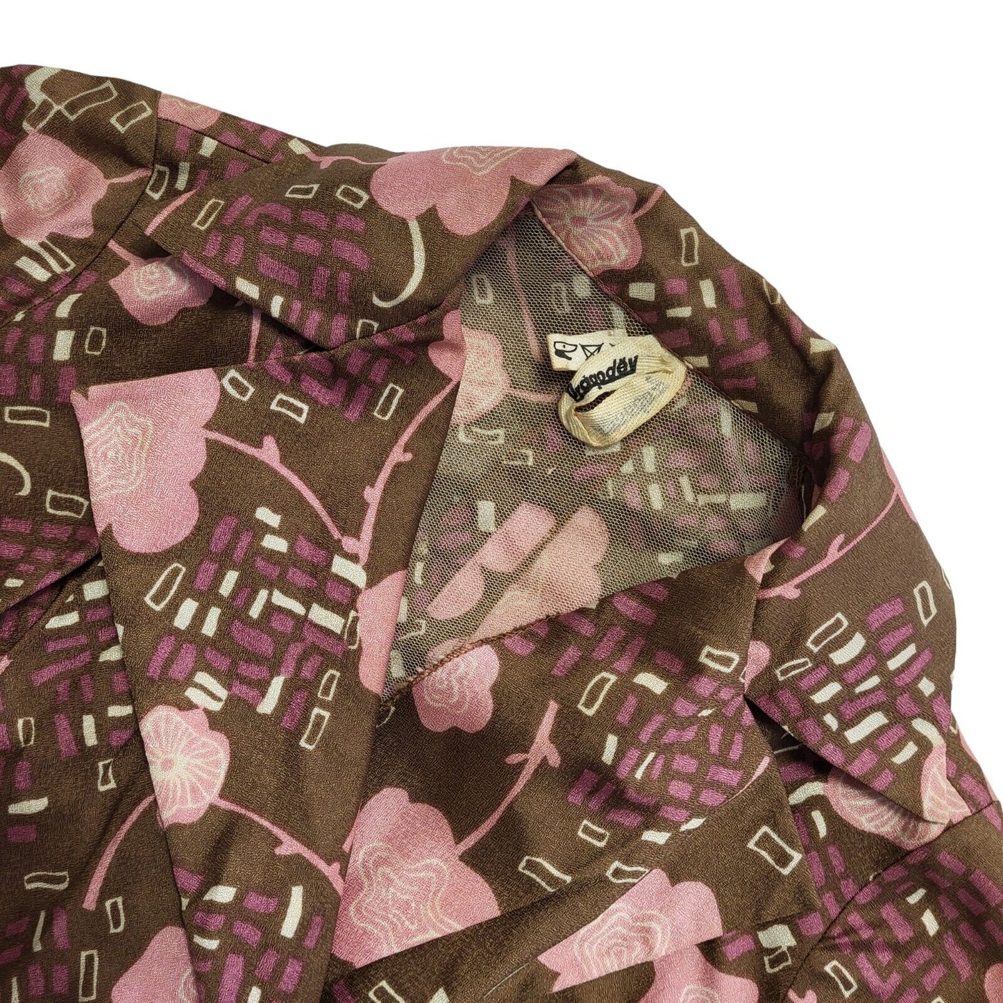 70s Vintage Brown & Purple Floral Collared Daywear Dress Women's 10