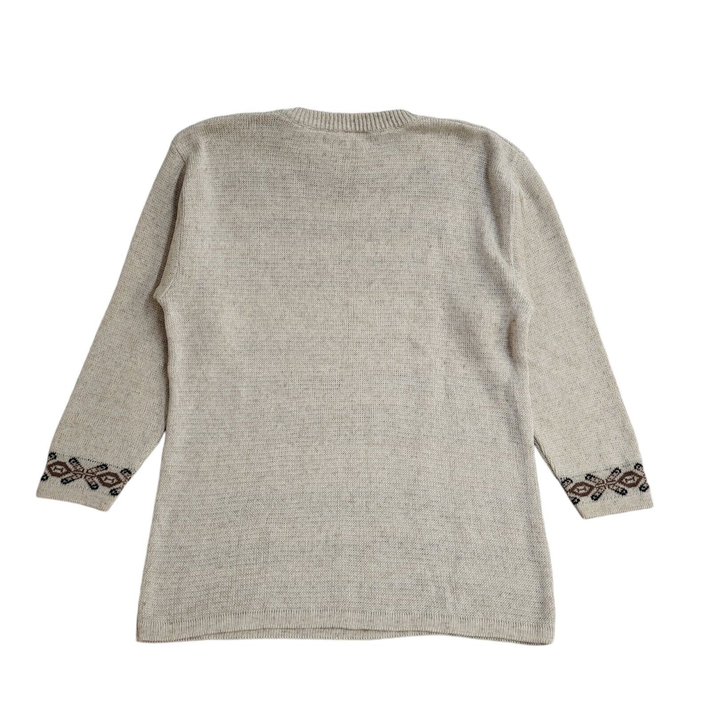 Vintage 90's Beige Striped Round Neck Jumper UK Women's Size 14