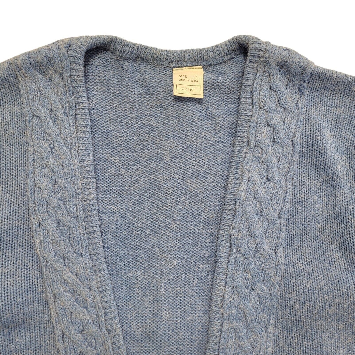 Vintage 80s Blue Knit Low V-Neck Cardigan UK Women's Size Large 12