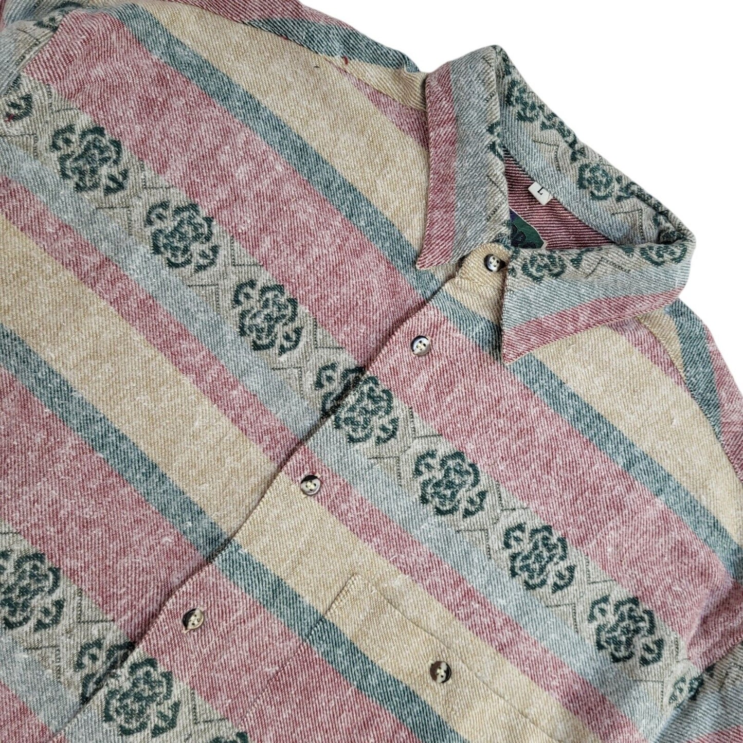 Turbo 90s Pink & Green Geometric Long Sleeve Flannel Shirt Uk Men's Size Large
