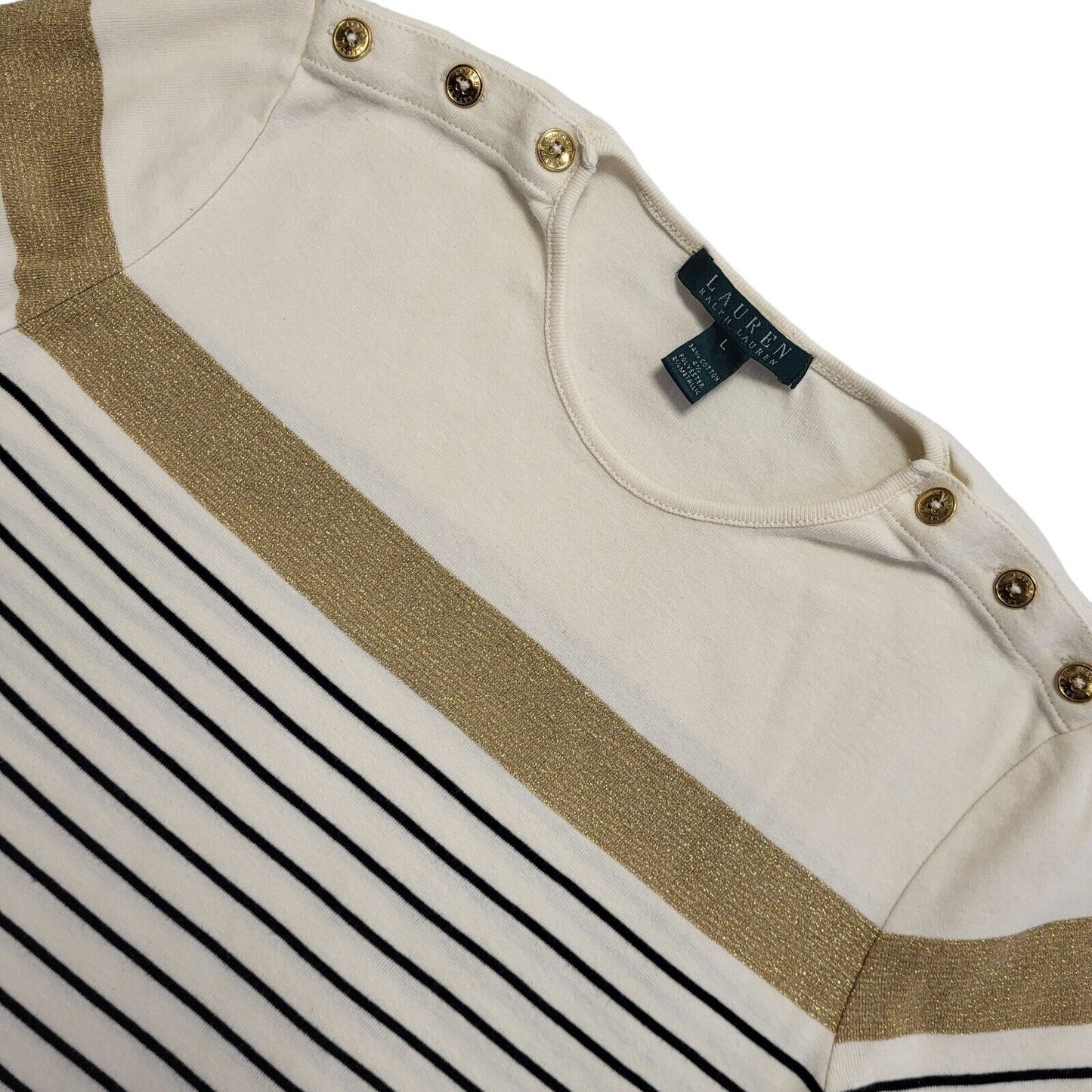 Ralph Lauren  Beige Striped Short Sleeve Round Neck Women's UK Size L