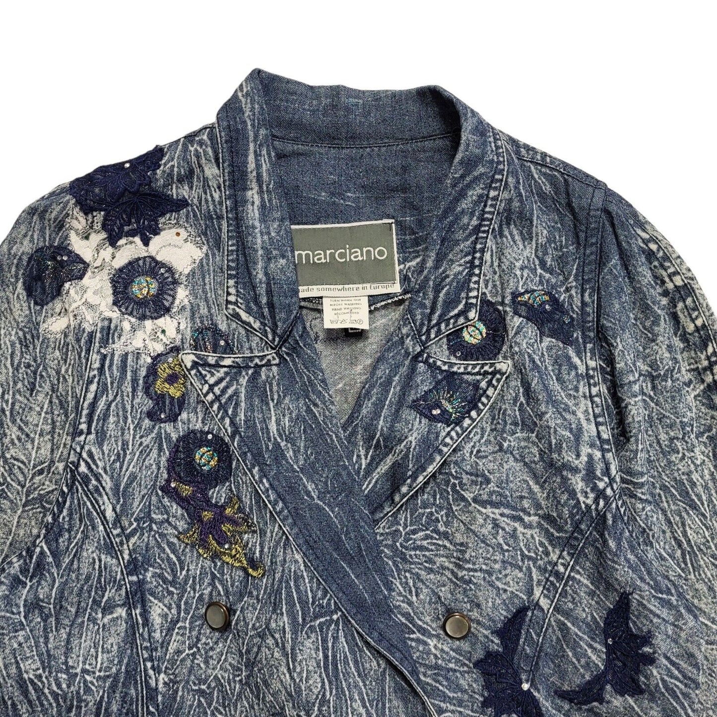 Marciano Bleach Blue 80s Vintage Button Denim Jacket Uk Women's Size 12