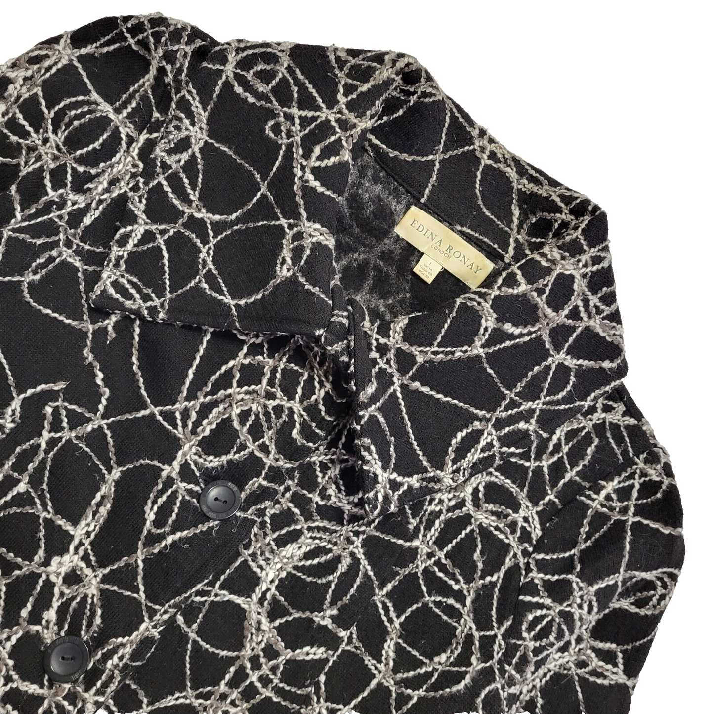 Edina Ronay Black Abstract Vintage 90s Button Rain Coat Women's Size L