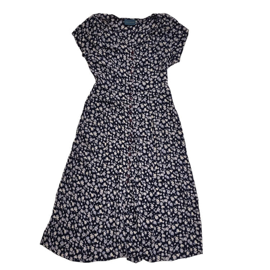 Debenhams 90s Vintage Blue & White Floral Cap Sleeve Dress Women's Size 16