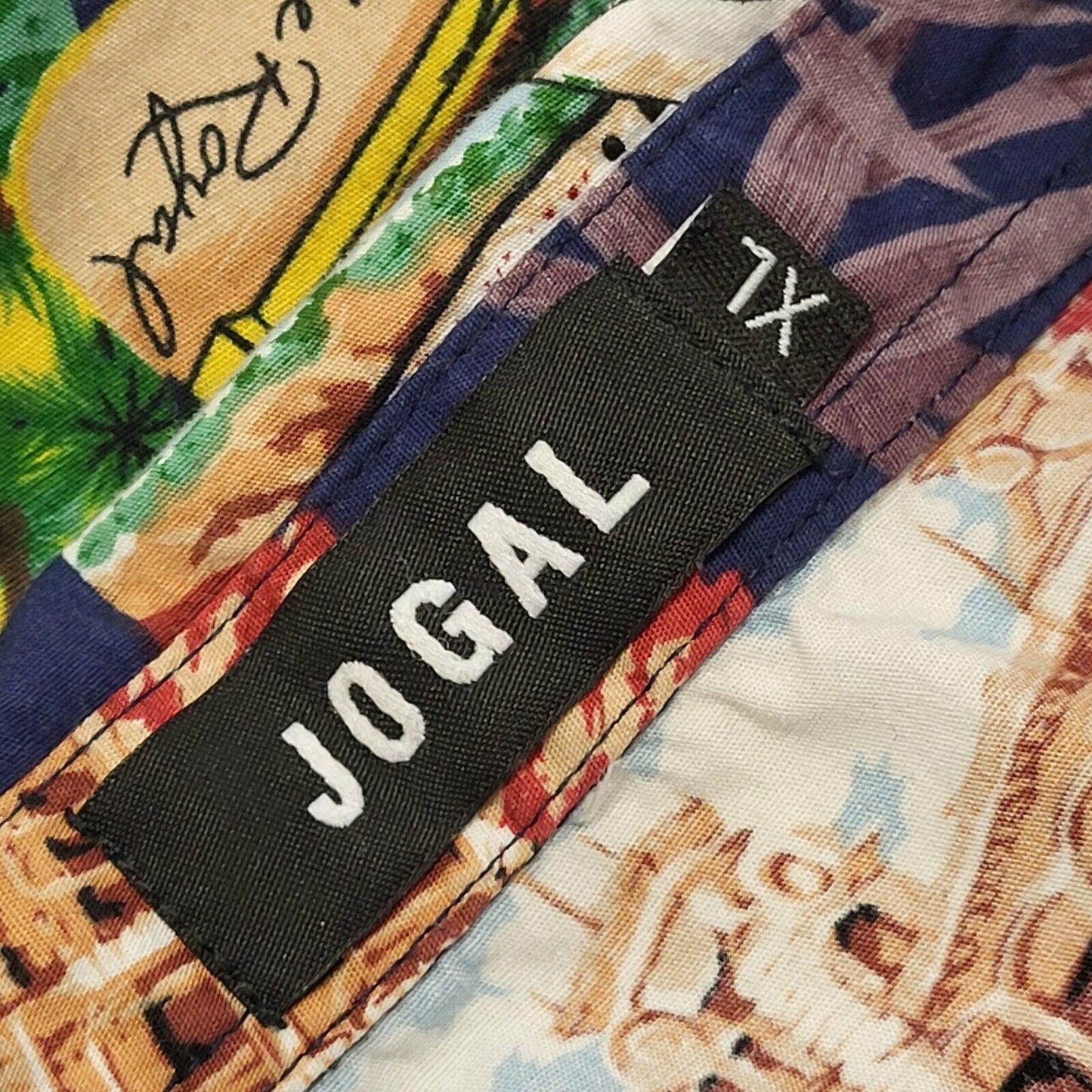 Jogal 90s Blue Holiday Theme Short Sleeve Shirt Uk Men's Size Extra Large
