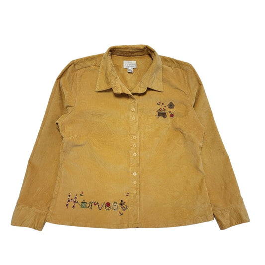 Christopher & Banks 90s Vintage Yellow Corduroy Long Sleeve Shirt Womens Size L