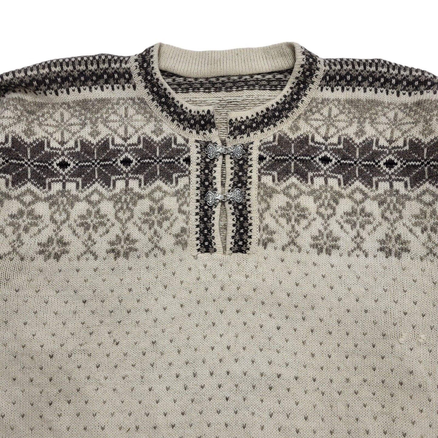 Vintage 80's Beige 1/4 Buckle Reindeer Jumper UK Womens Size XL