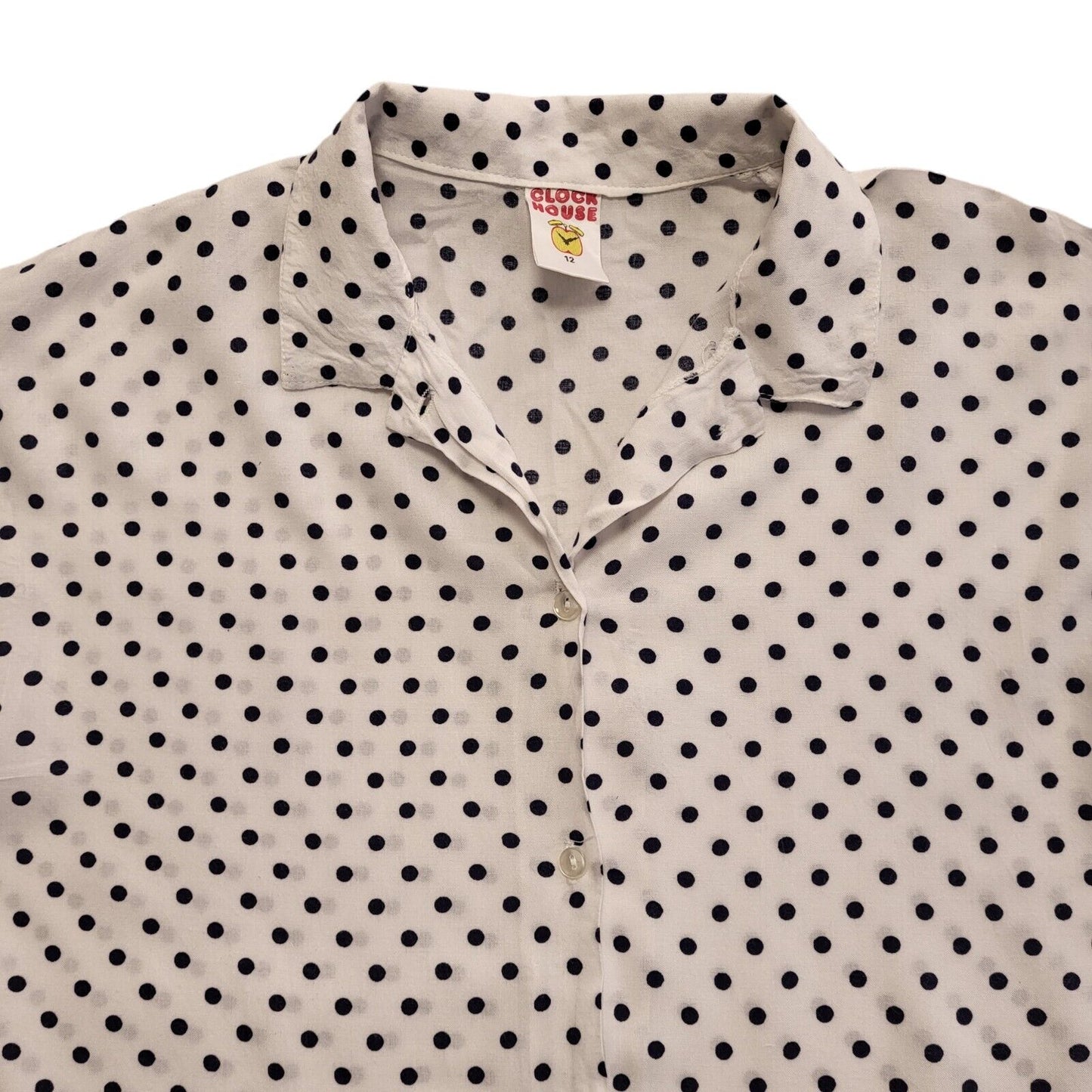 Clock House Vintage 90's White & Blue Polka Dot Womens Shirt UK Size 12