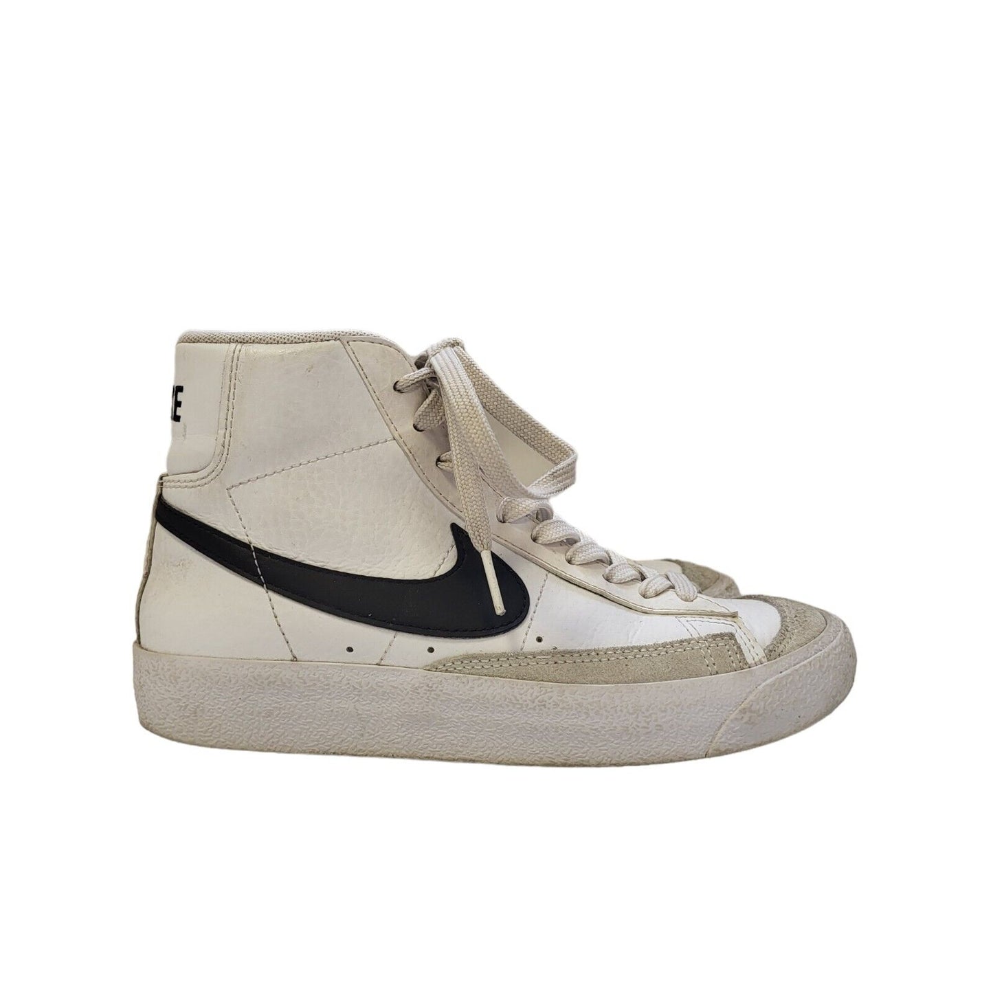 Nike Blazer Mid Junior White & Black Lace-up Trainers Uk Boy's Size 3.5