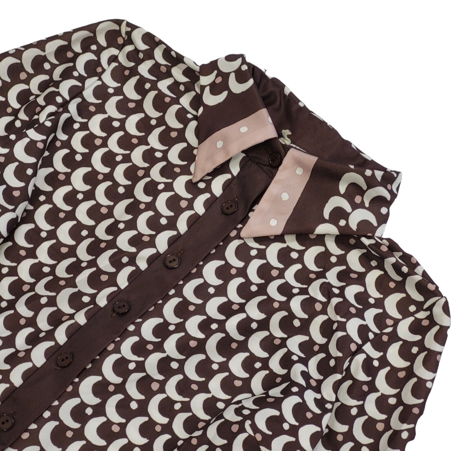 70s Vintage Brown & White Retro Patterned Dress Women's Size 10/12