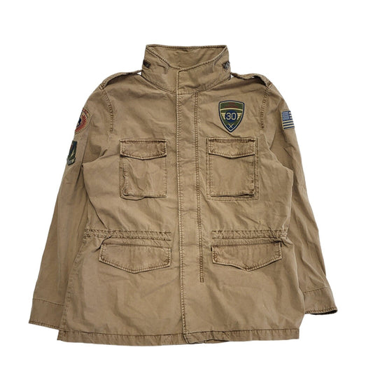 Express Vintage 90s Brown Zip & Snap Military Jacket Uk Men's Size Extra Large