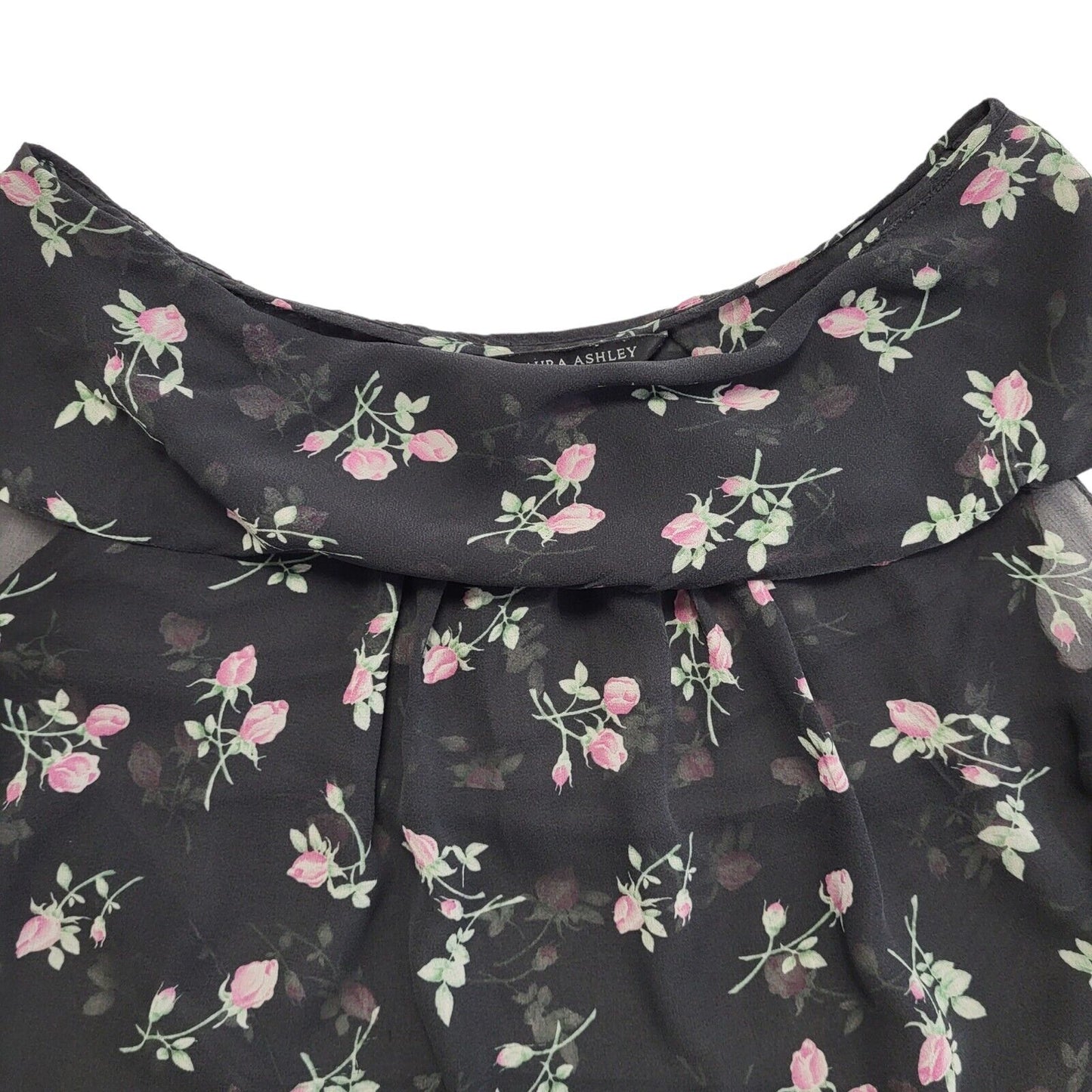 Laura Ashley Y2K sheer floral top with a cowl neck Women's Uk 14