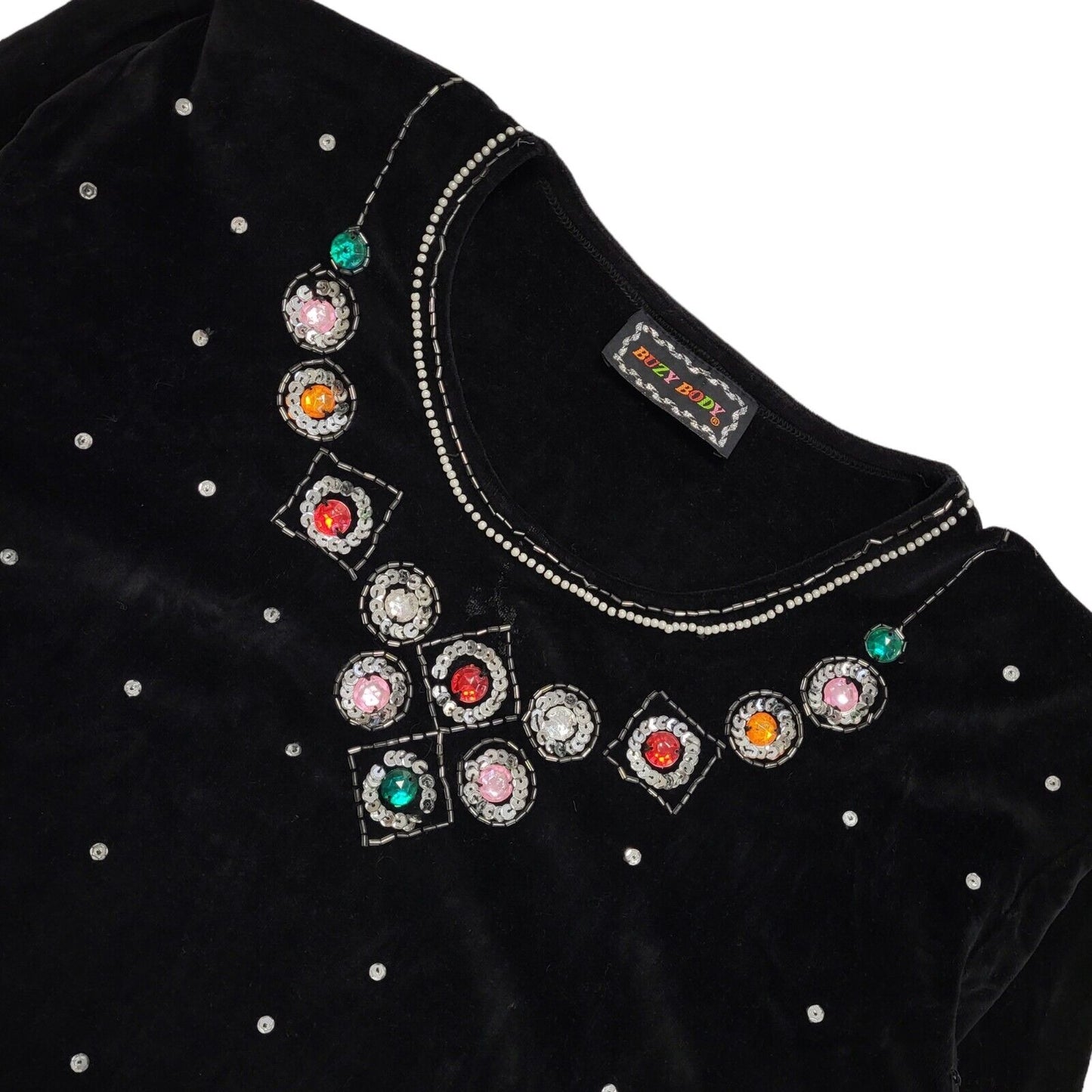 Buzy Body Vintage 90's Black Sequin Velour Sweatshirt Womens UK Free Size (XL)