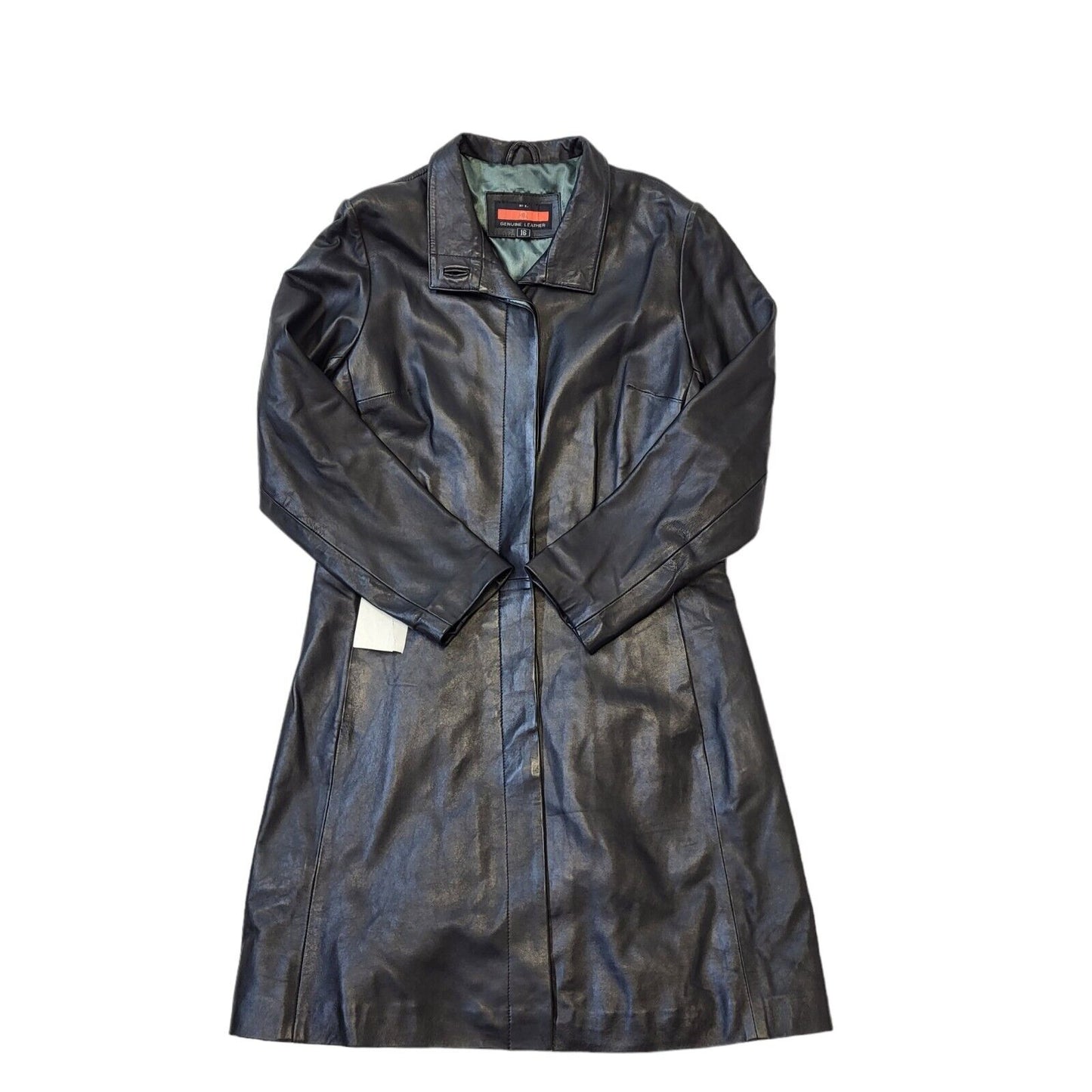 Genuine Leather Vintage 90s Black Button Leather Coat Women's Size 16 BNWT