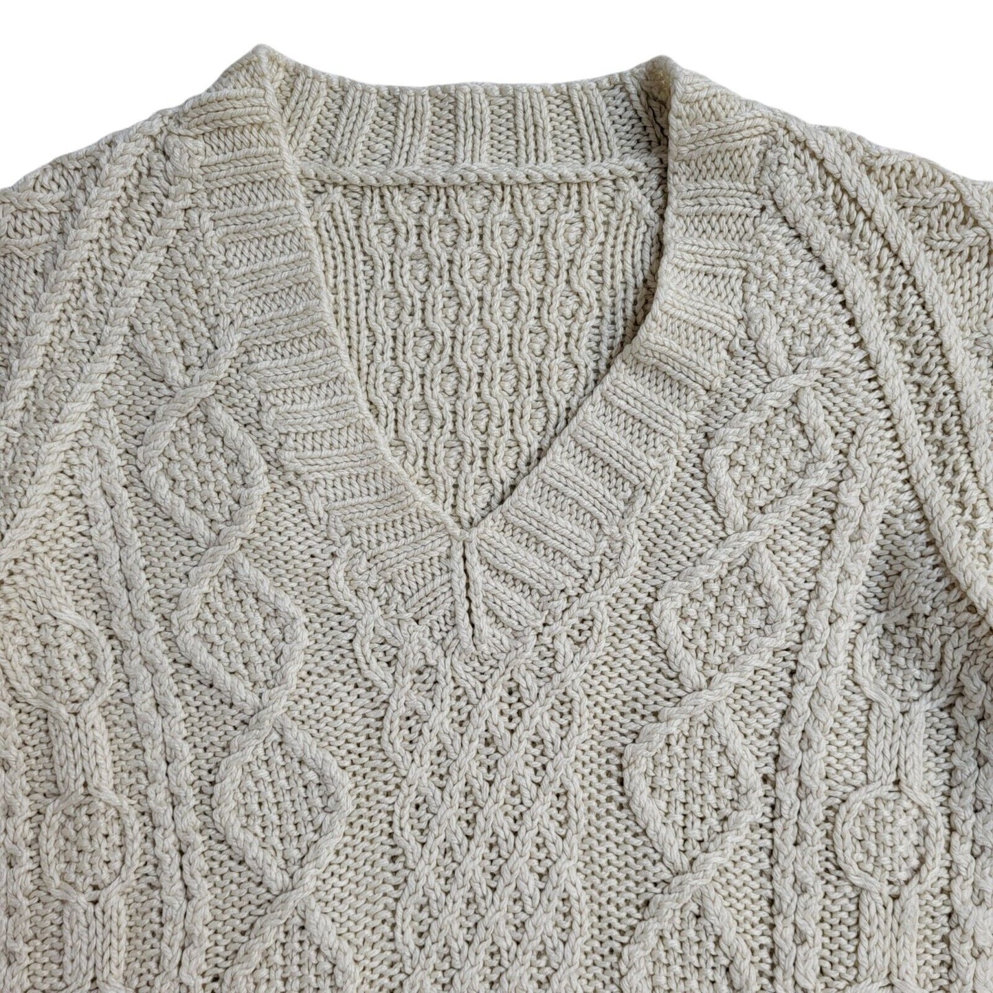 Vintage 90's V-Neck Cream Knit Jumper UK Women's Size 12