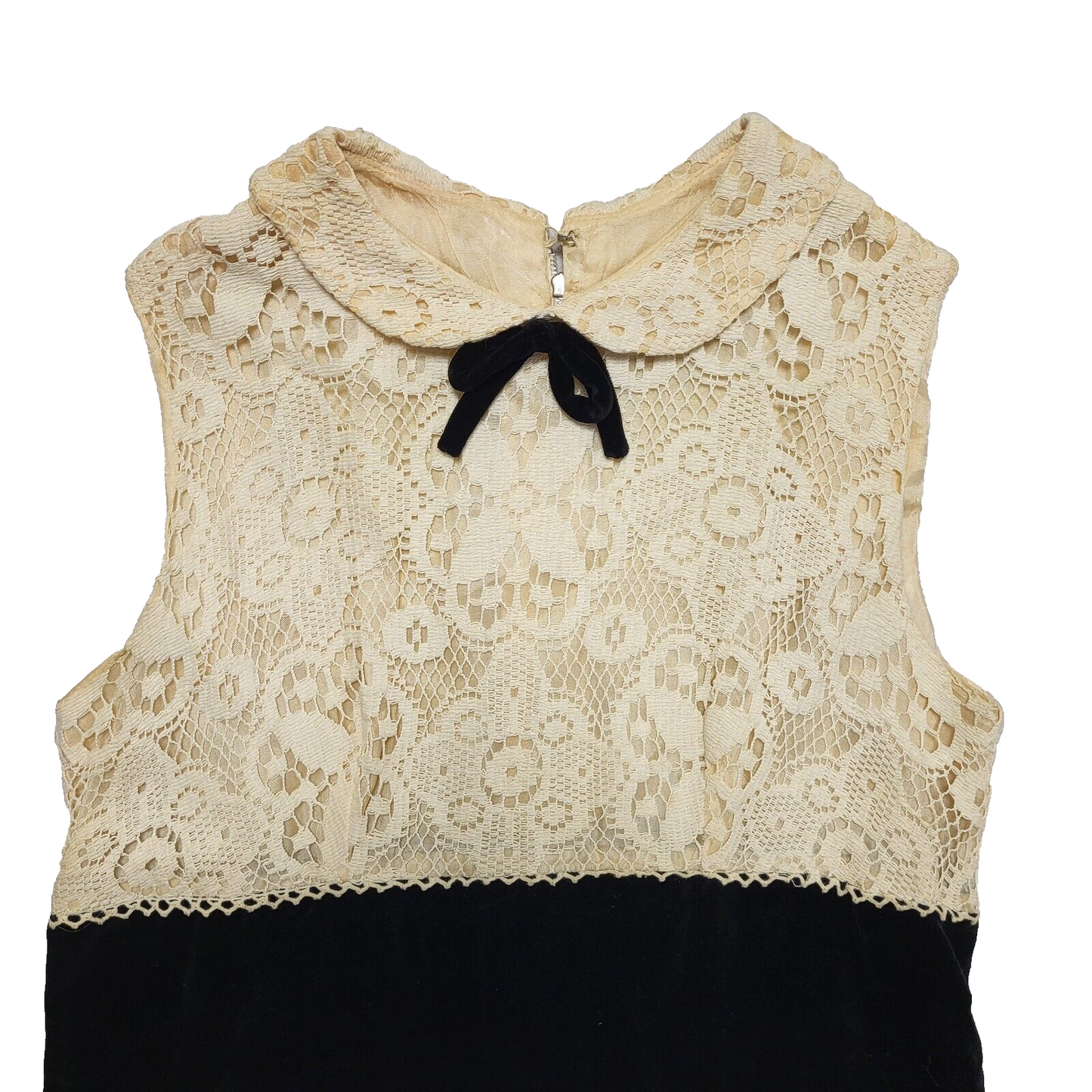 Charmont Vintage 70s Black Cream LaceSleeveless Bodycon Dress Uk Women's Size 10