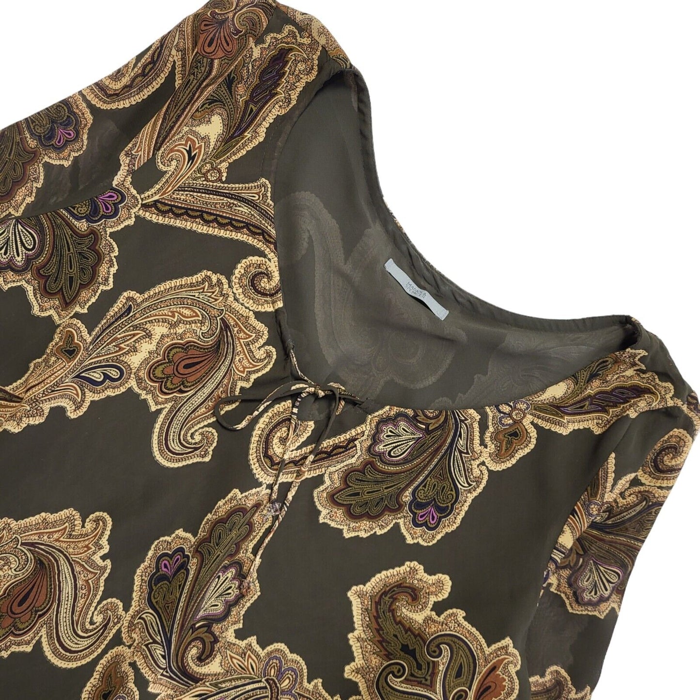 Marks & Spencer Vintage 90s Green & Brown Paisley 3/4 Sleeve Blouse Womens UK 16