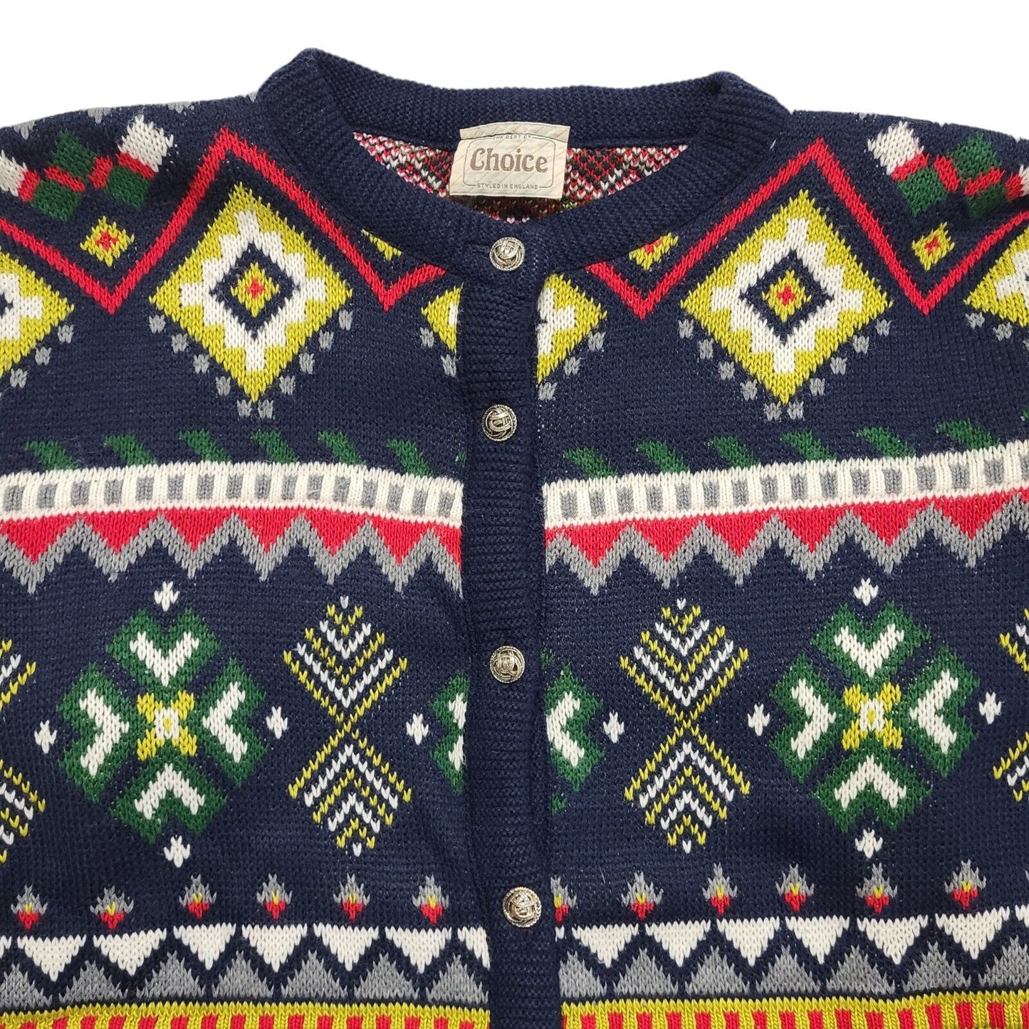 Choice Vintage 90's Blue & Red Cardigan Uk Women's Size 16