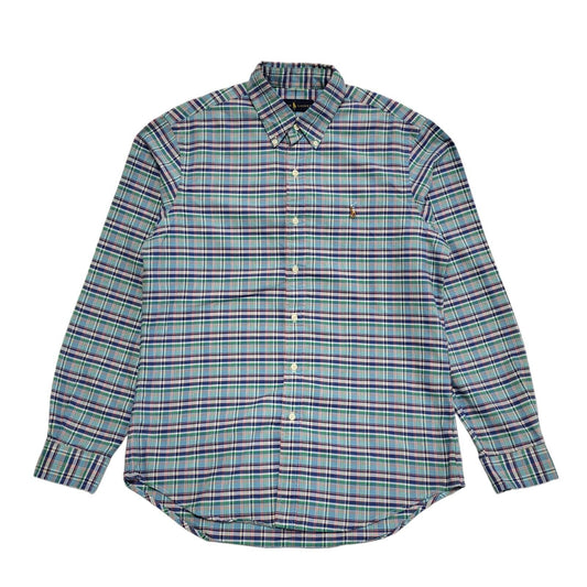 Ralph Lauren 90's Vintage Blue & Green Checked Long Sleeve Shirt Mens UK Size M